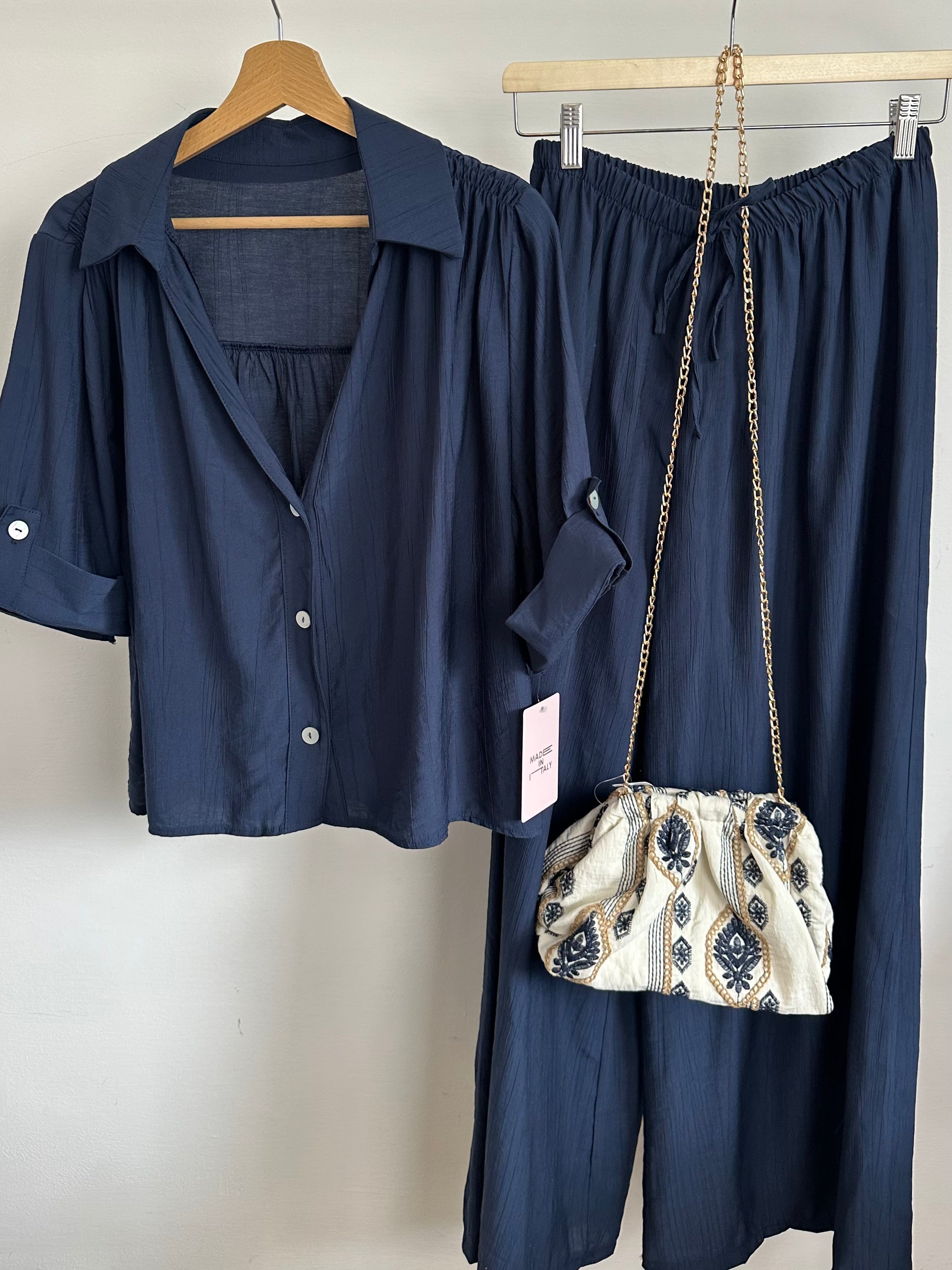 BORSA pasticcino ricamato pizzo blu