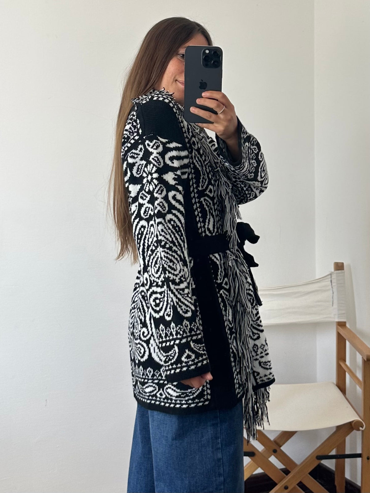 CARDIGAN fantasia PAISLEY NERO-BIANCO