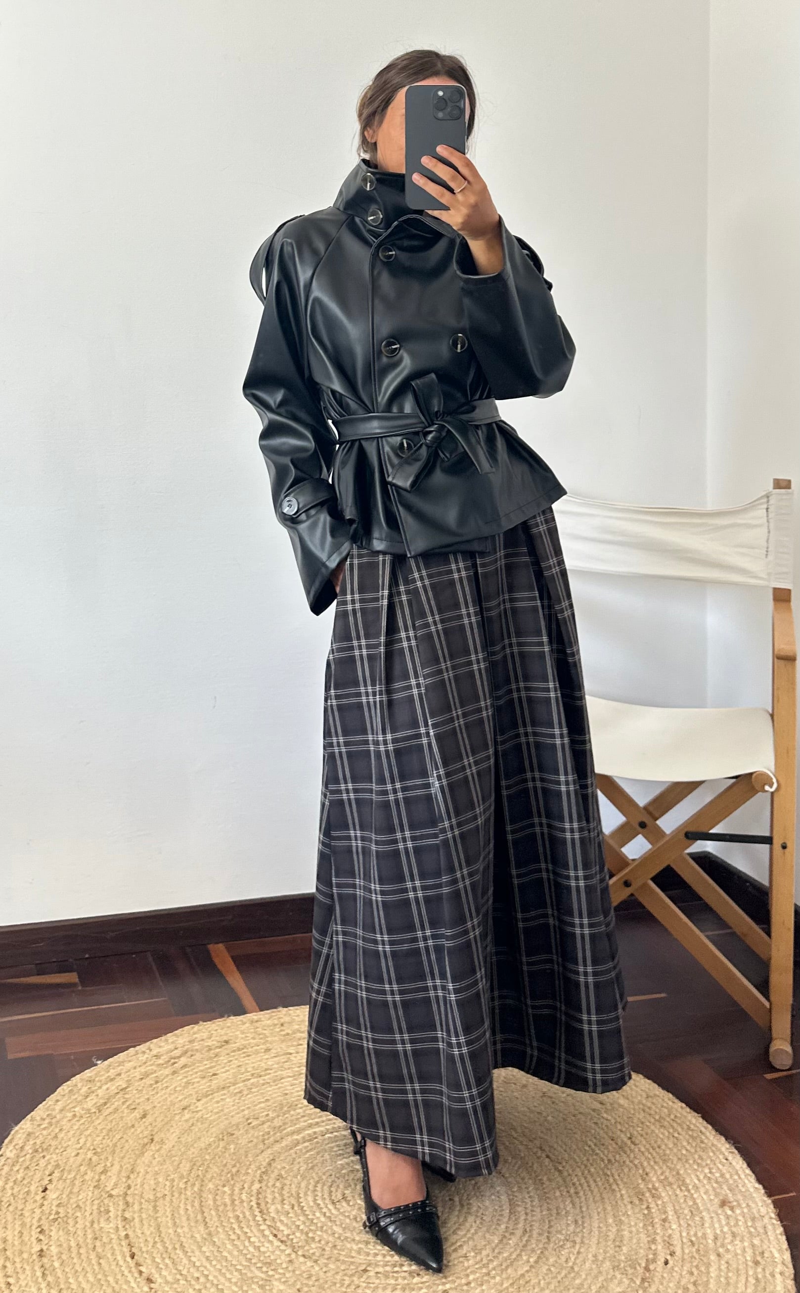 GONNA MIDI TARTAN MARRONE