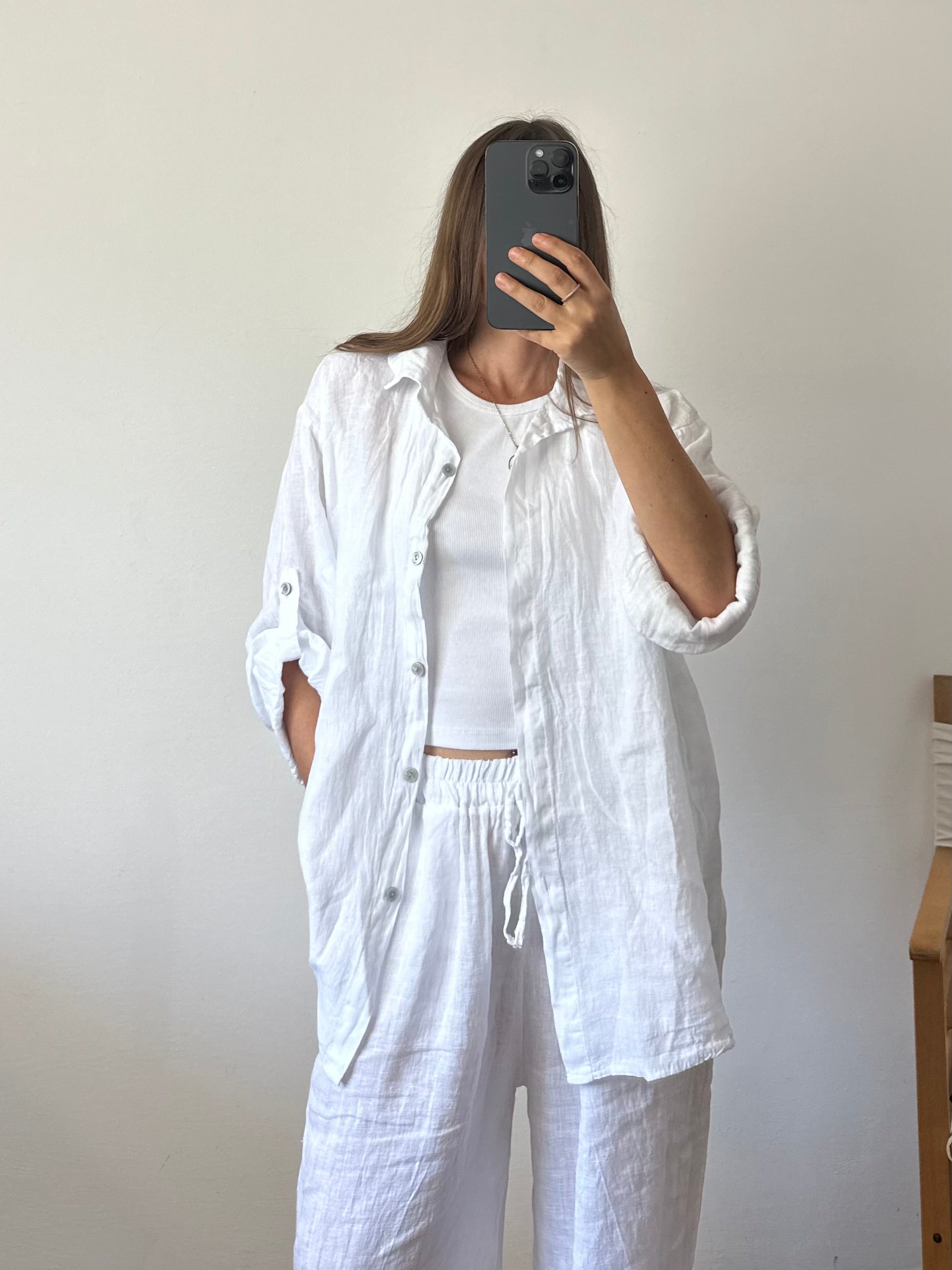 CAMICIA 100% puro LINO bianca