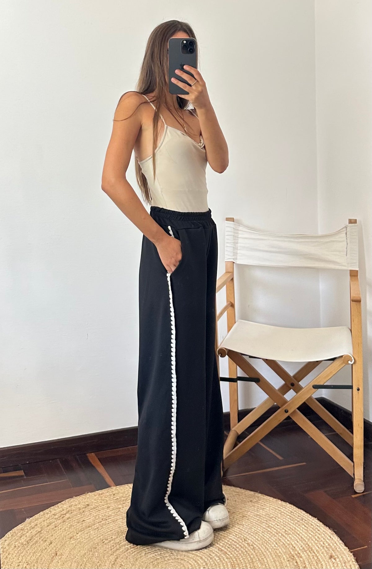 PANTALONE RICAMO PUNTO MILANO NERO