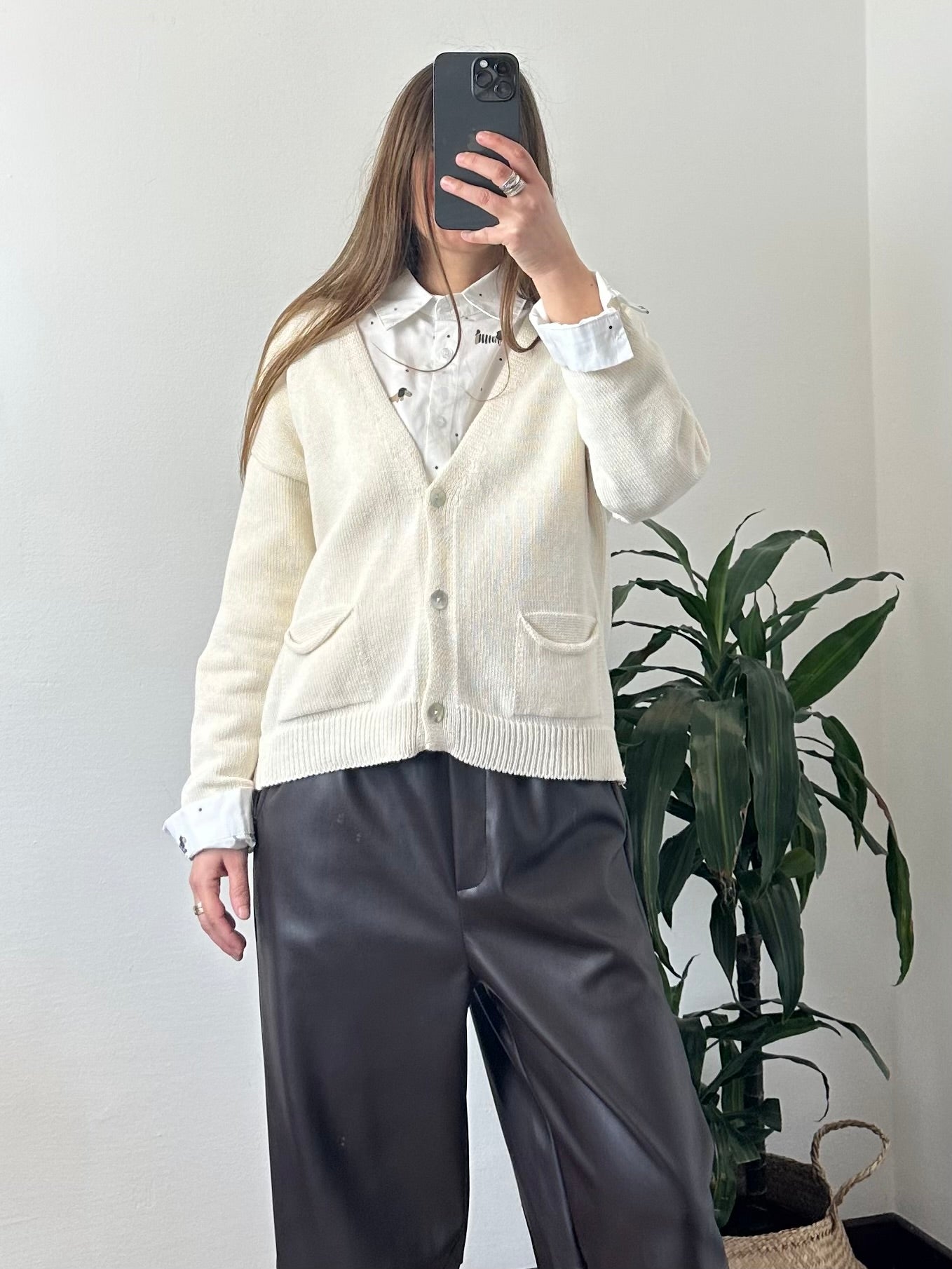 CARDIGAN con tasche in misto cotone PANNA