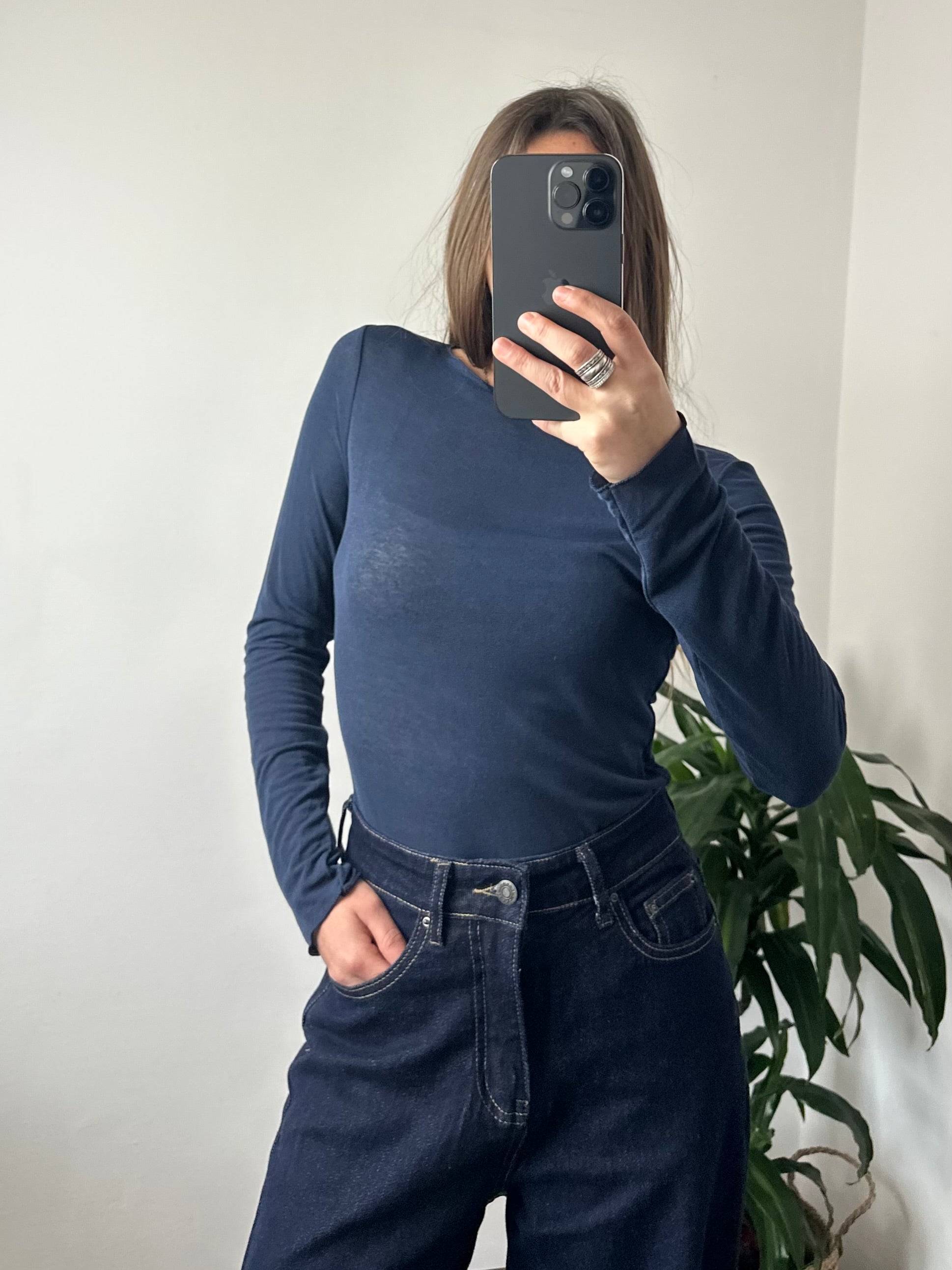 MAGLIA misto CASHMERE GIROCOLLO BLU NOTTE