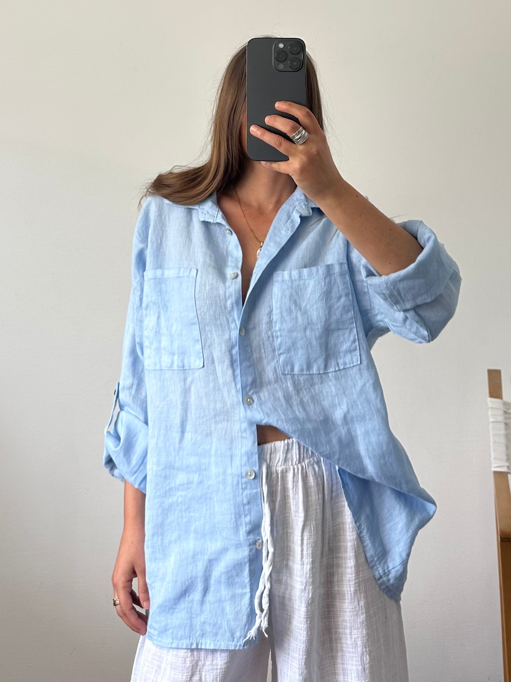 CAMICIA 100% puro LINO celeste