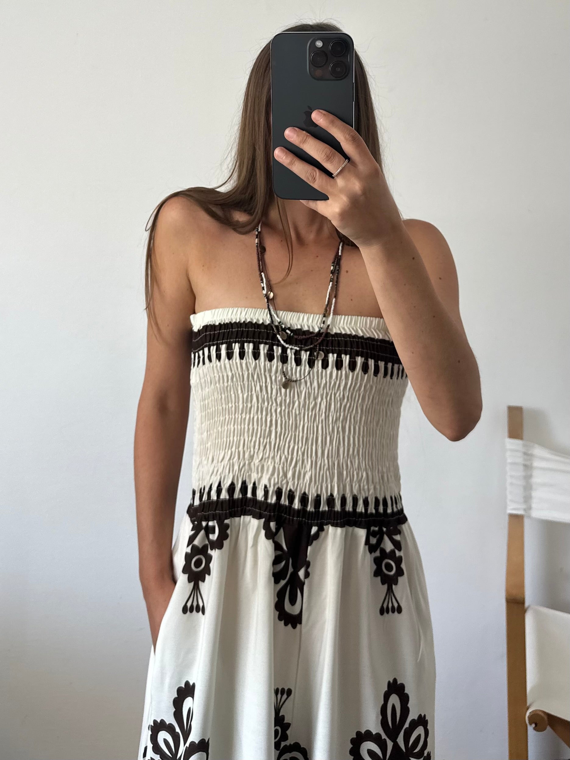 JUMPSUIT 100% VISCOSA STAMPA ETNICA bianca-marrone