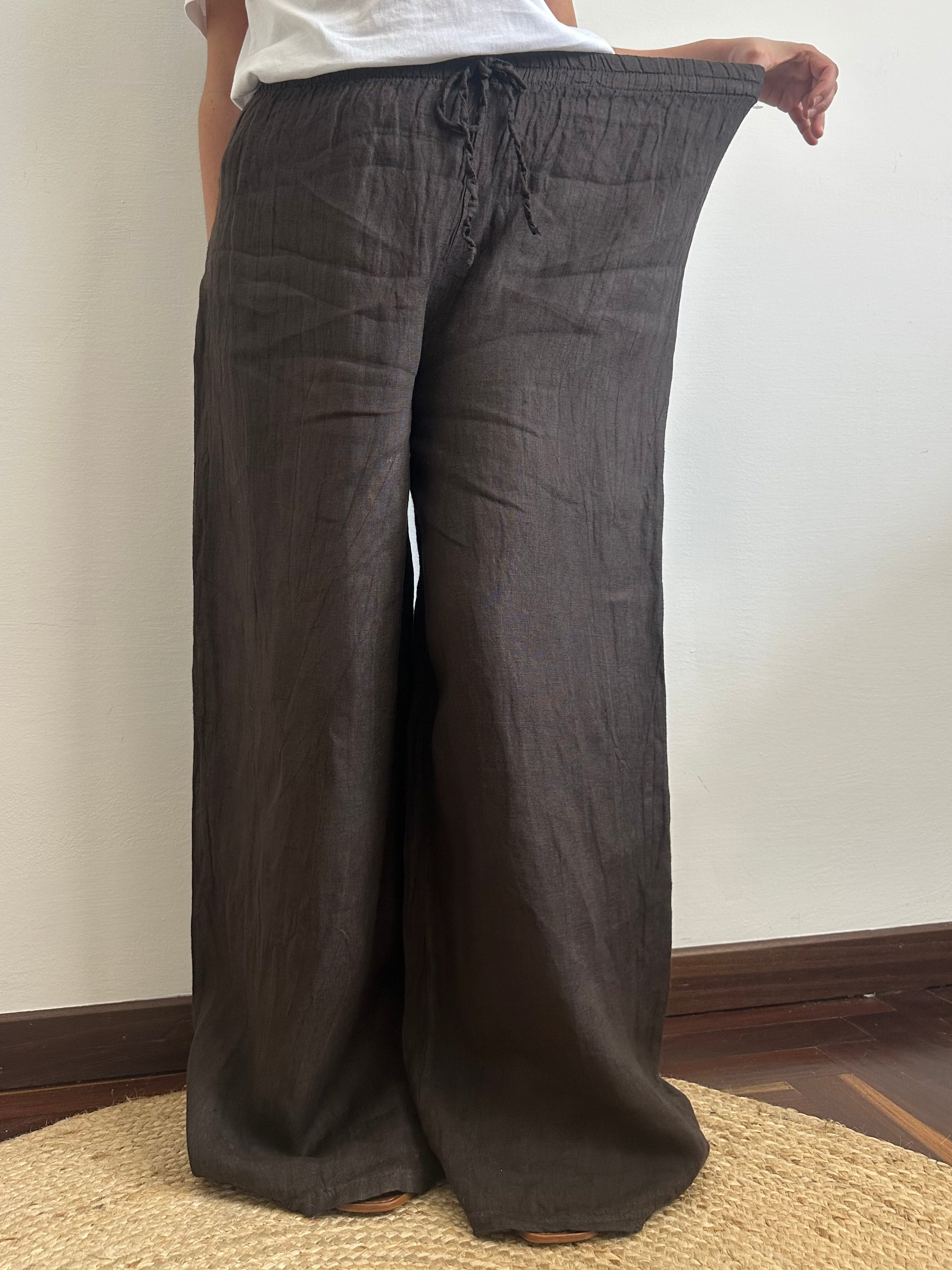 PANTALONE 100% LINO CIOCCOLATO
