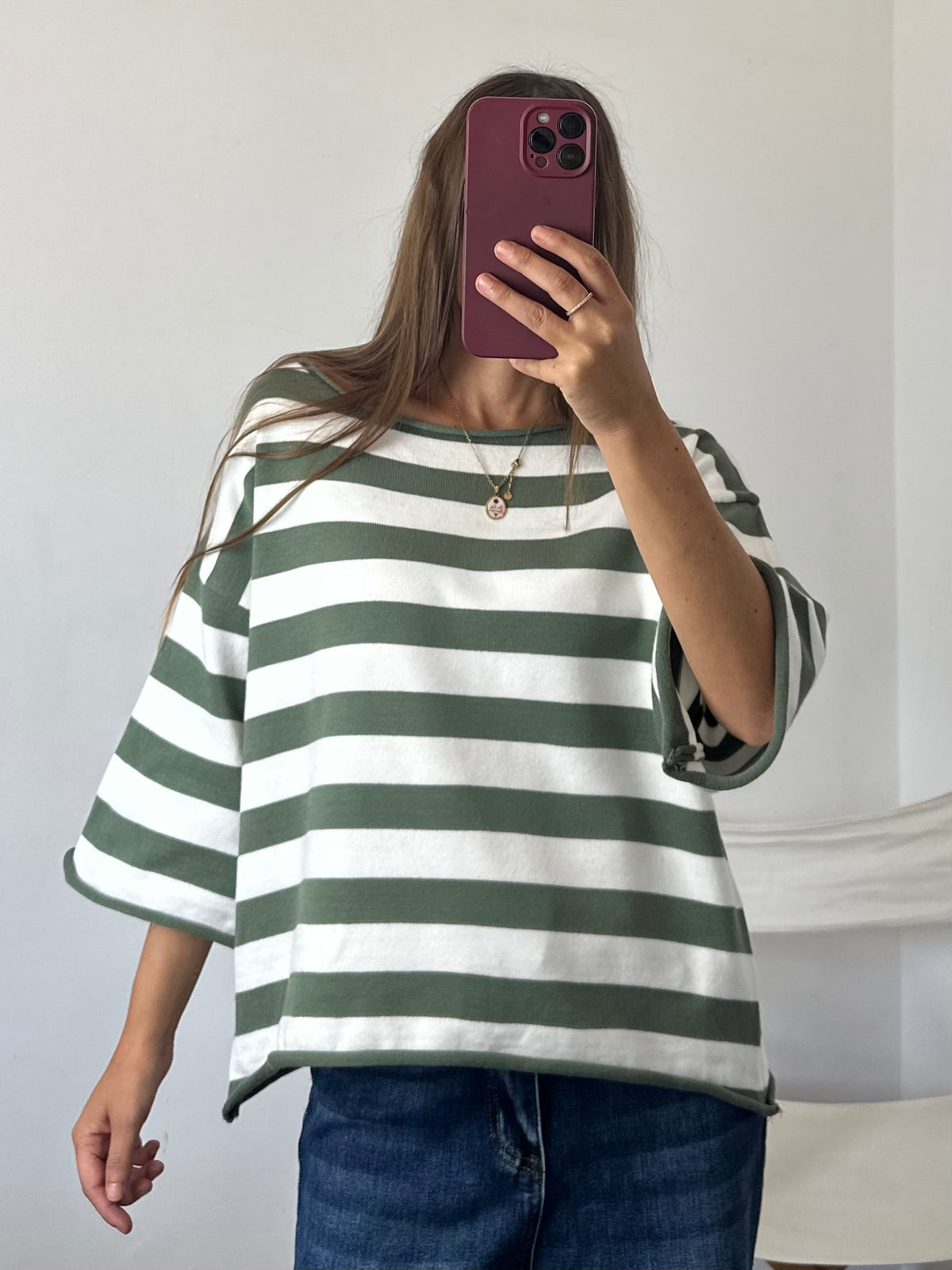 PULLOVER RIGHE in morbida viscosa VERDE