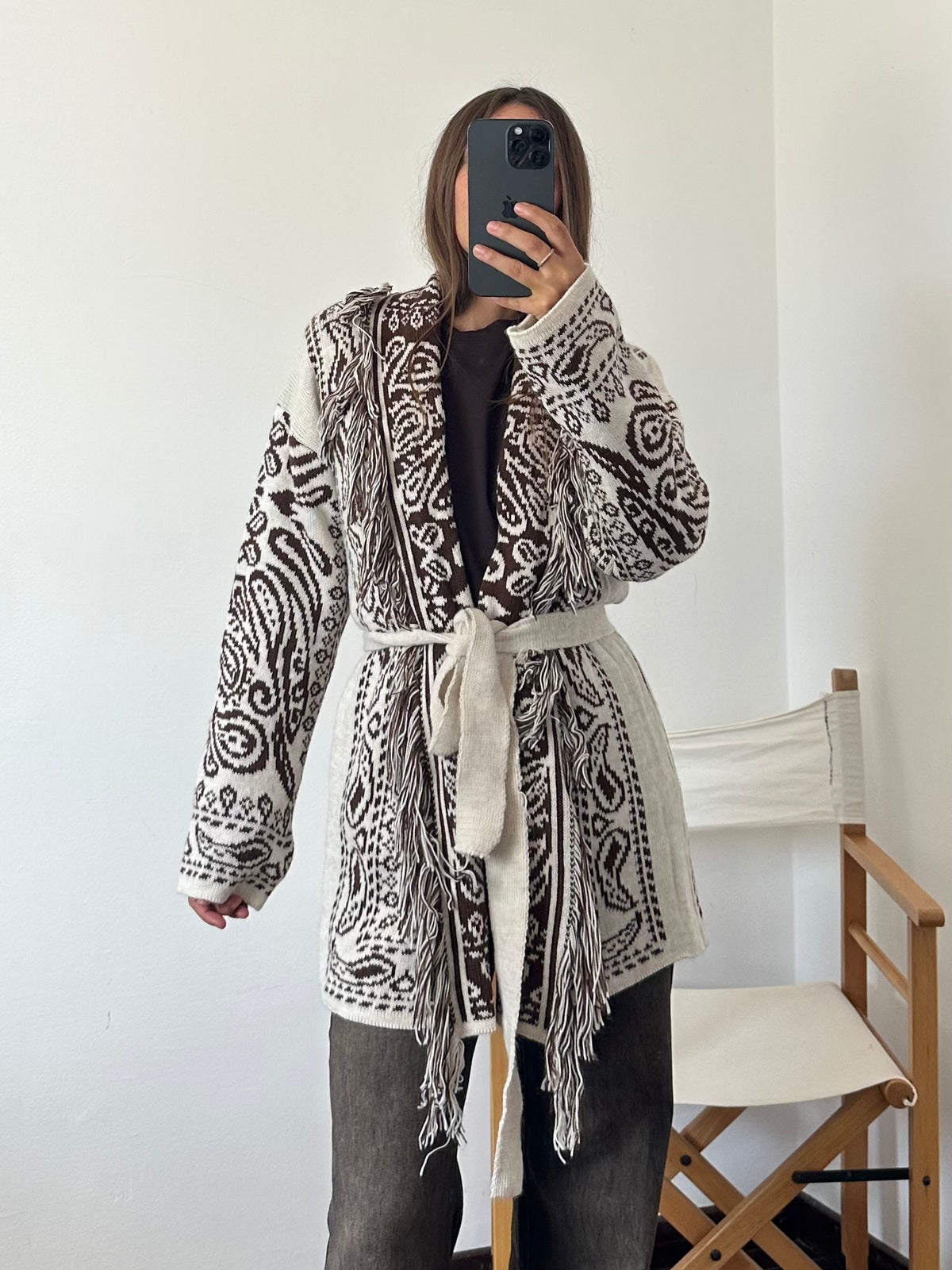 CARDIGAN fantasia PAISLEY BIANCO-MARRONE