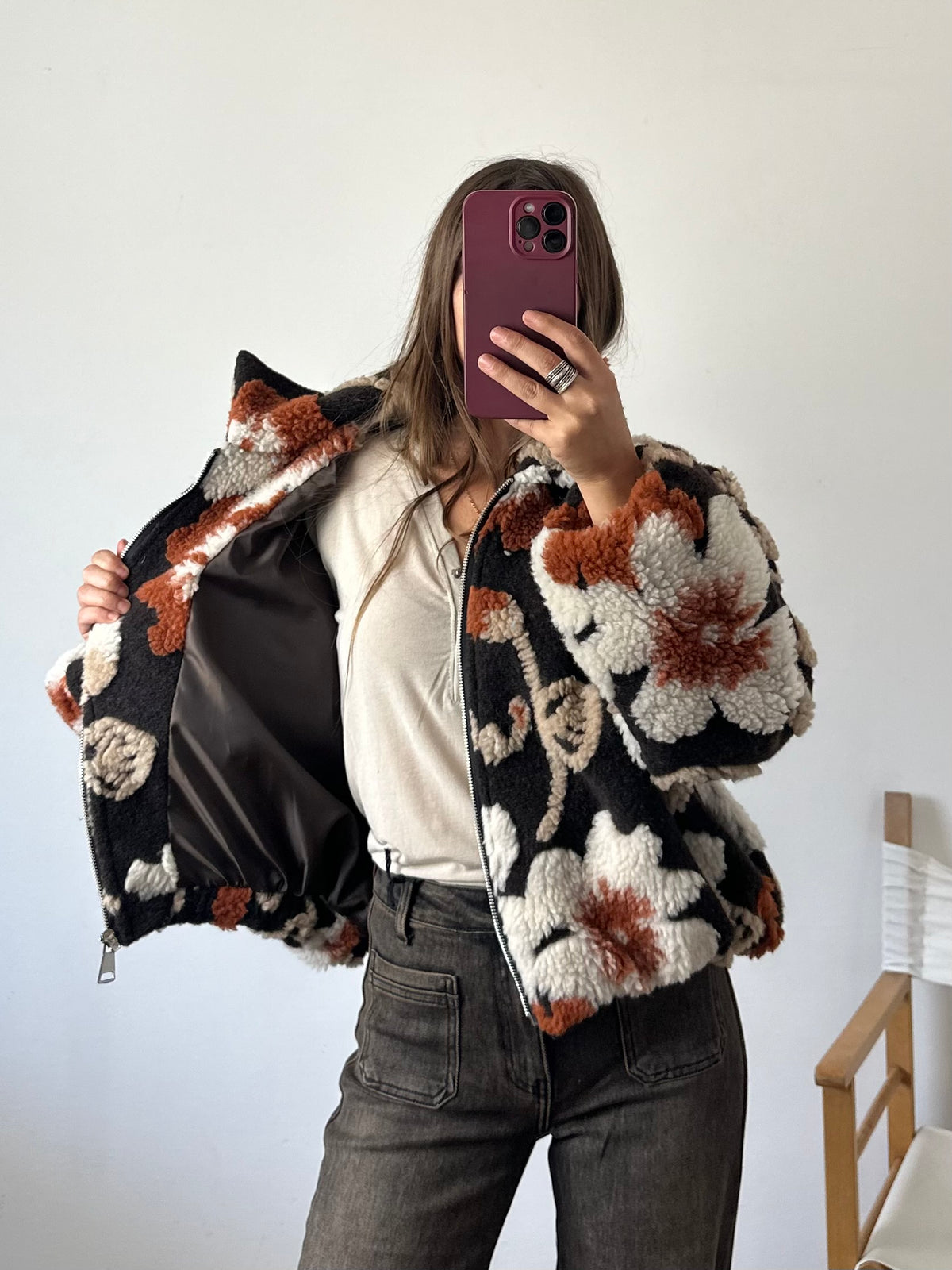 GIACCA PILE FIORE in RILIEVO ARANCIONE-MARRONE