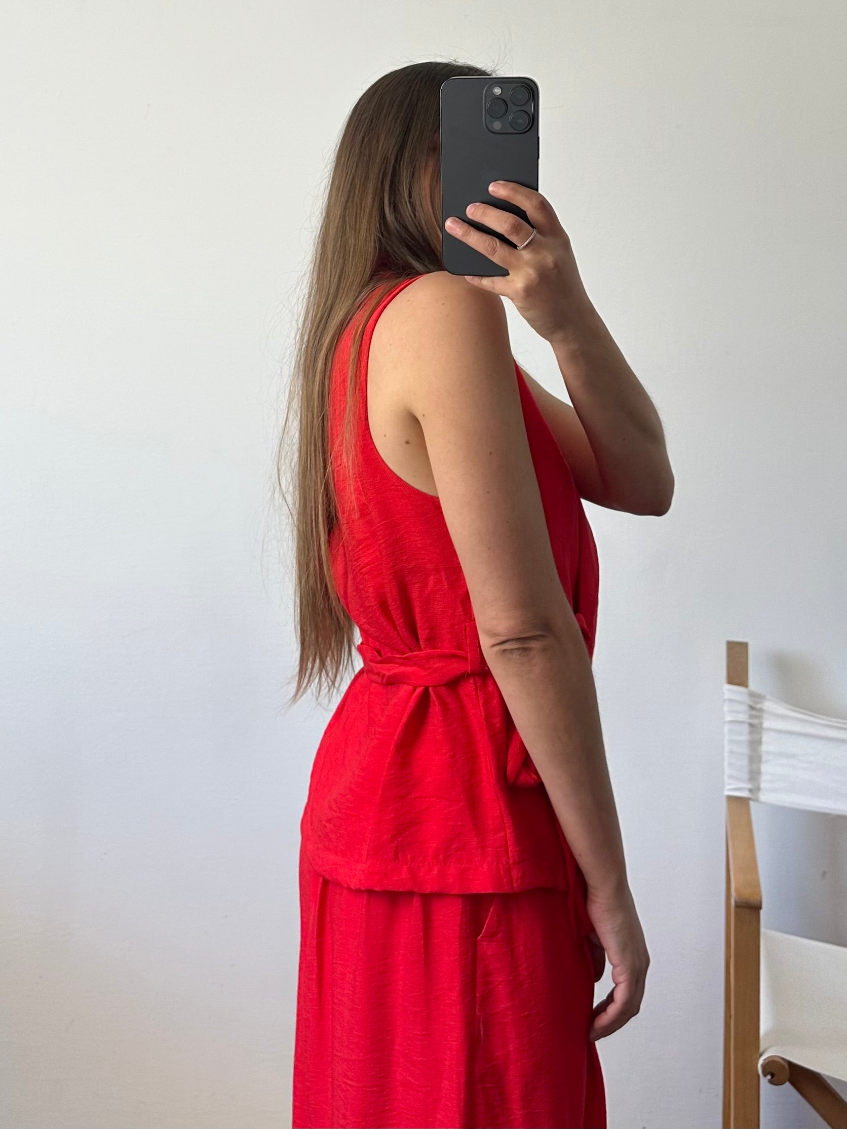 COORDINATO SMANICATO a incrocio rosso