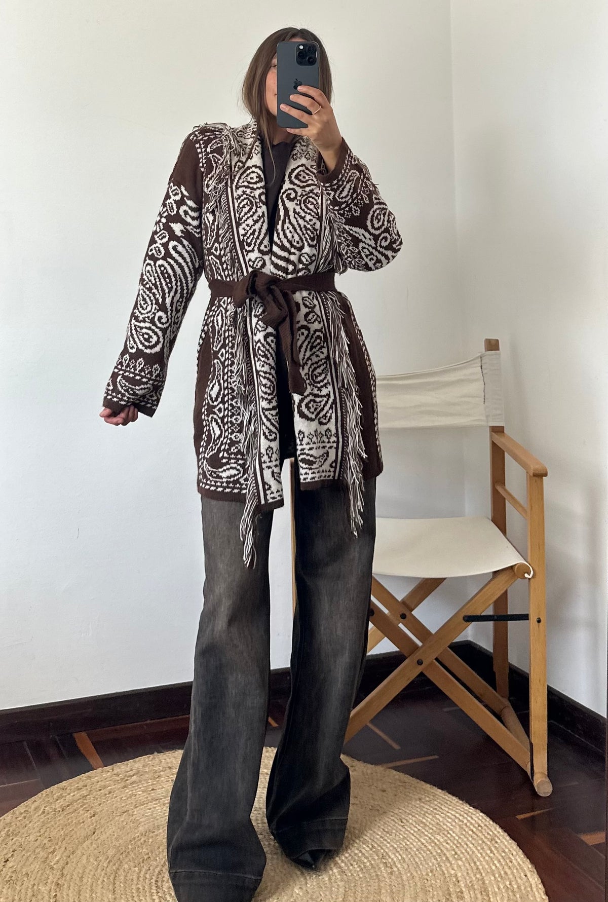 CARDIGAN fantasia PAISLEY MARRONE-BIANCO
