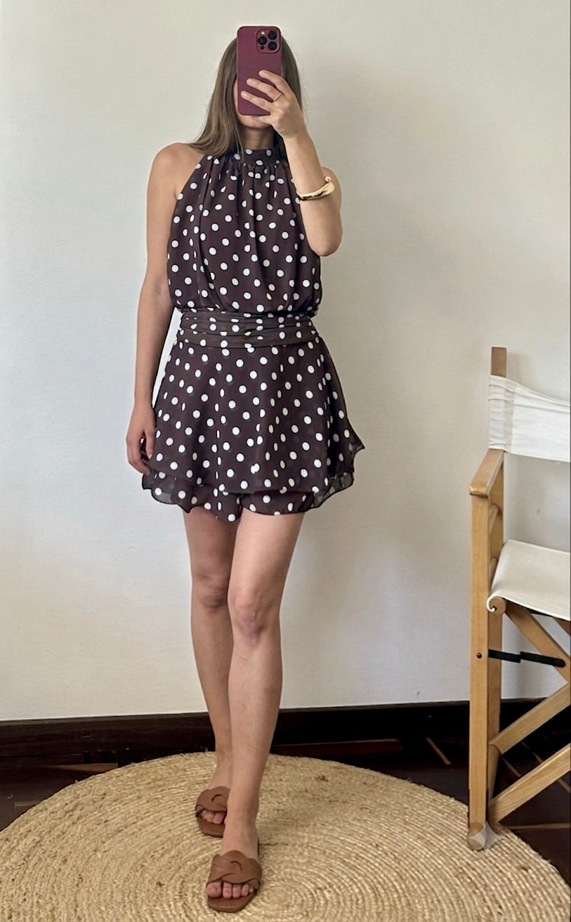 ABITO Pois SCOLLO ALL’AMERICANA marrone-bianco