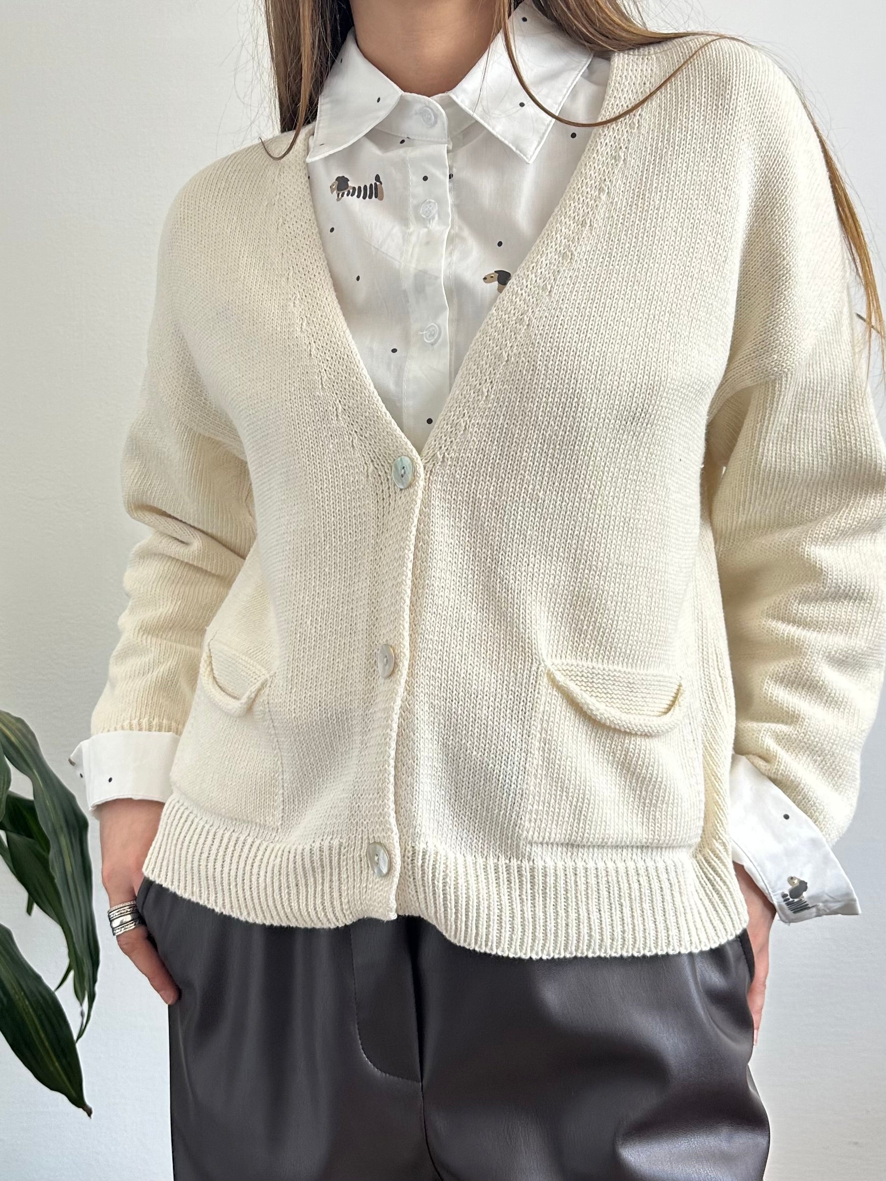 CARDIGAN con tasche in misto cotone PANNA