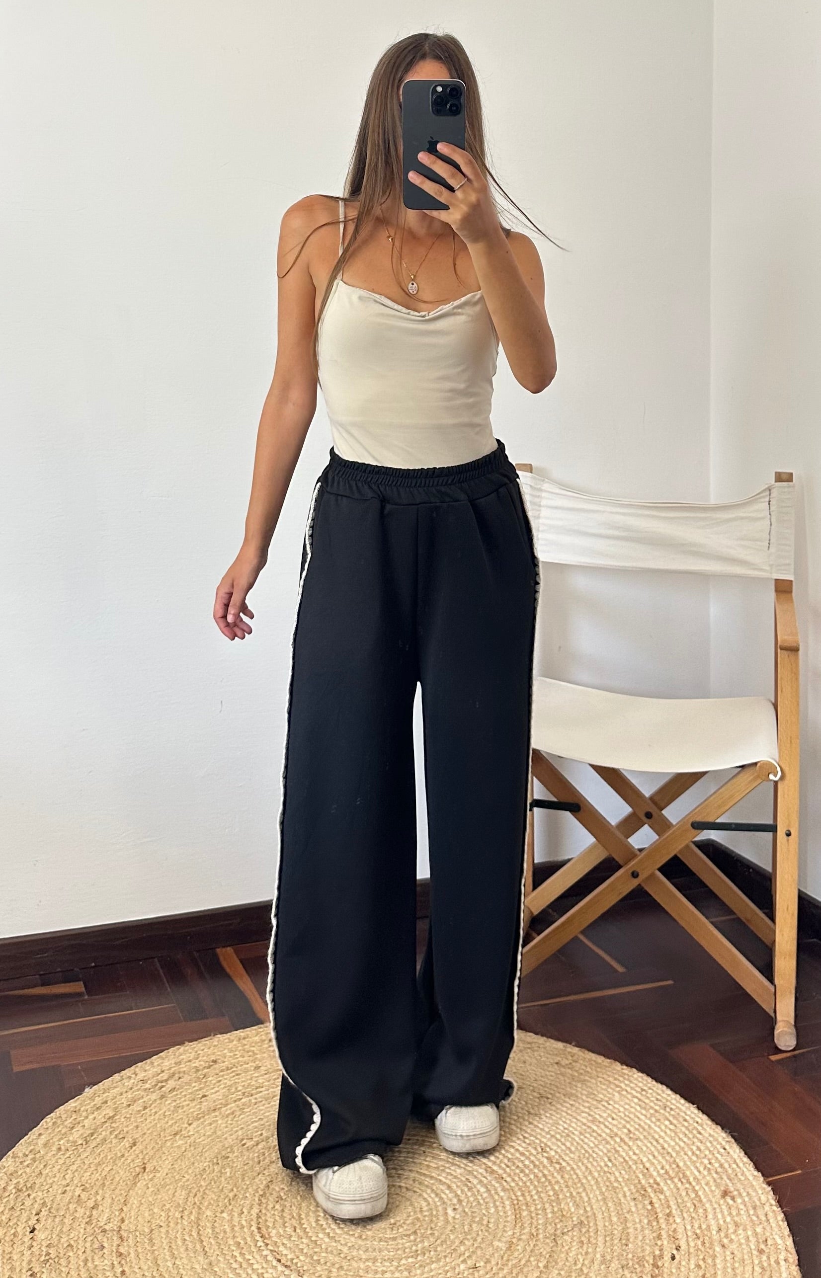 PANTALONE RICAMO PUNTO MILANO NERO