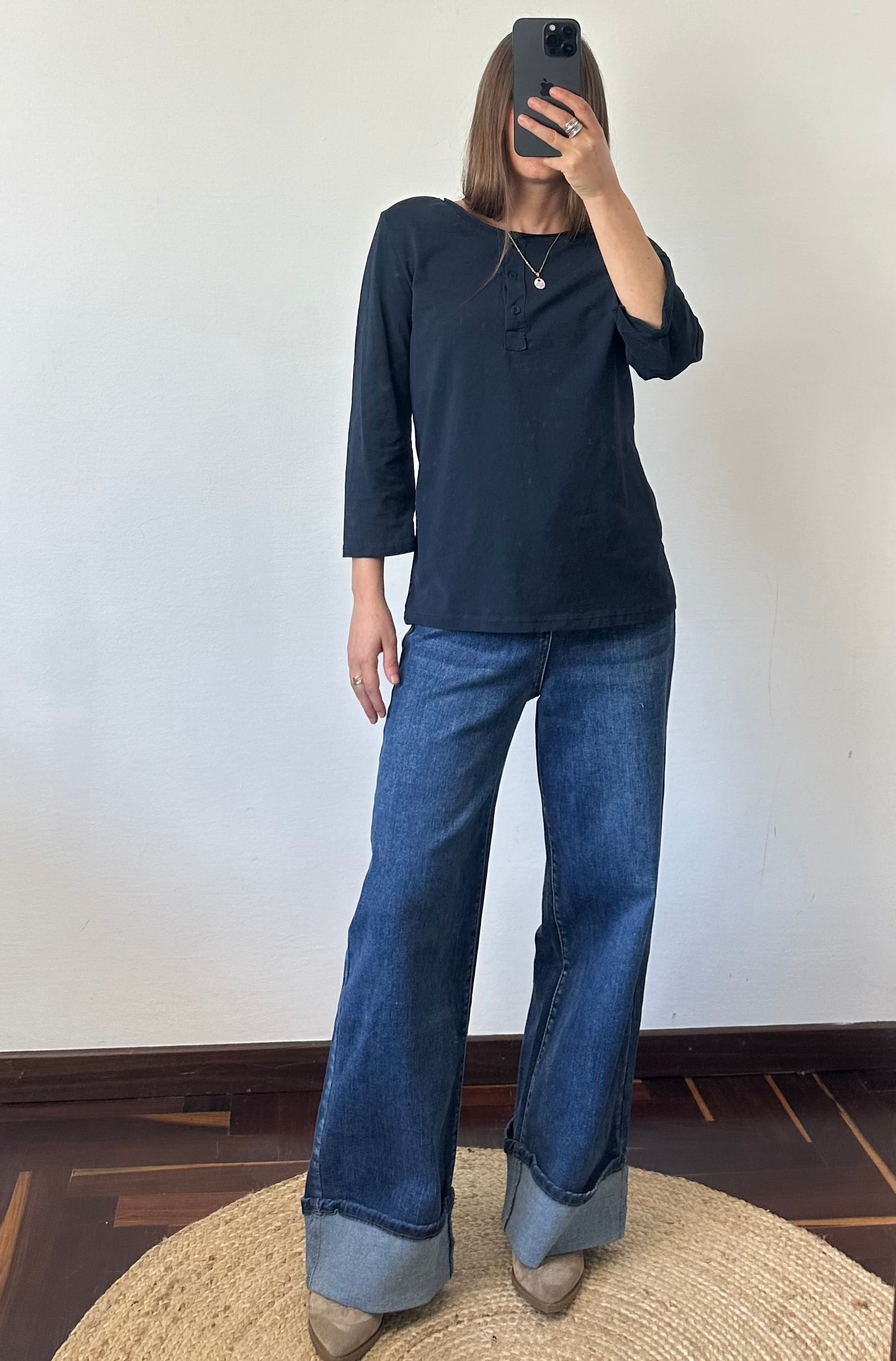 Maglietta bottoni in cotone blu
