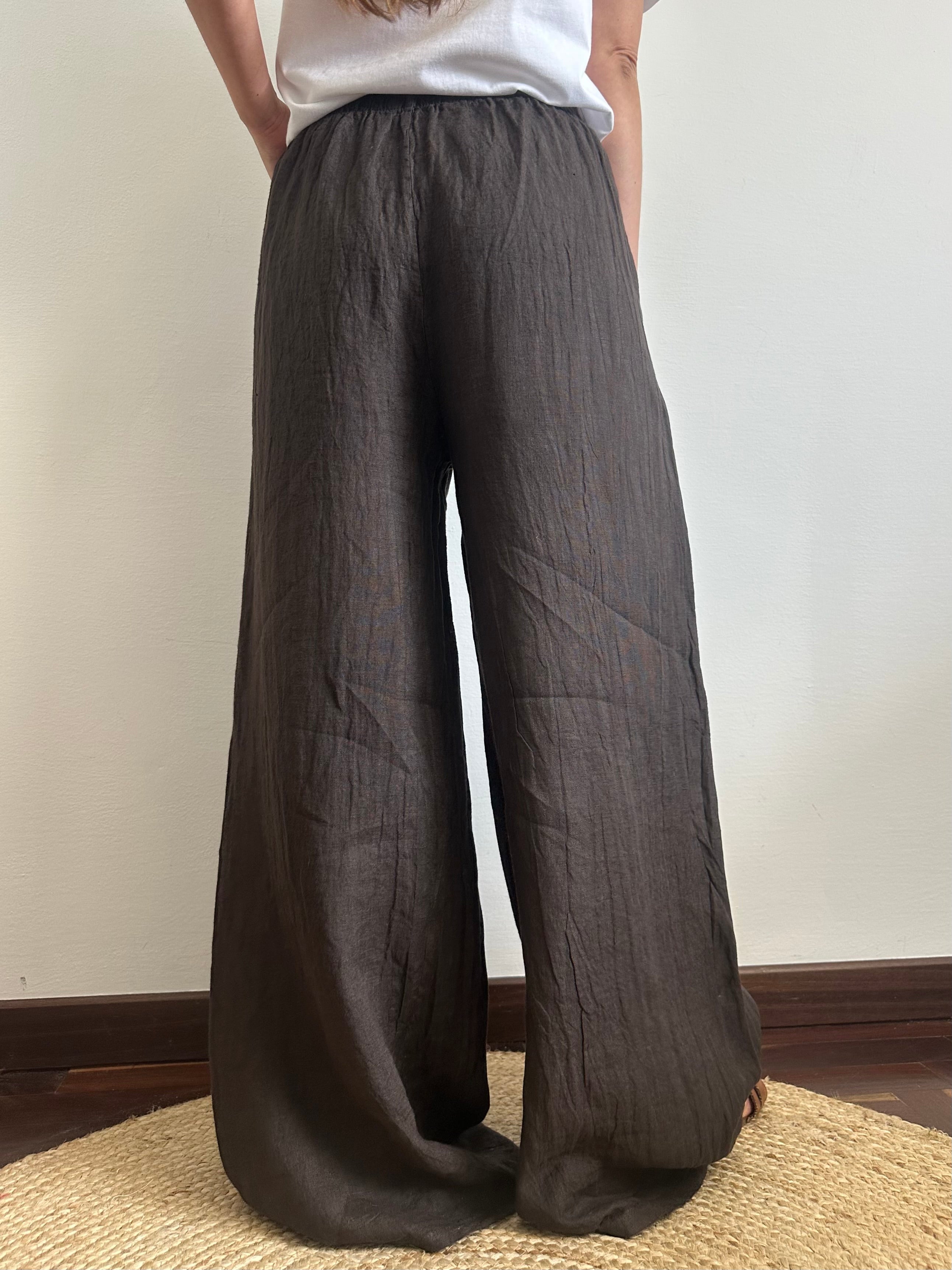 PANTALONE 100% LINO CIOCCOLATO