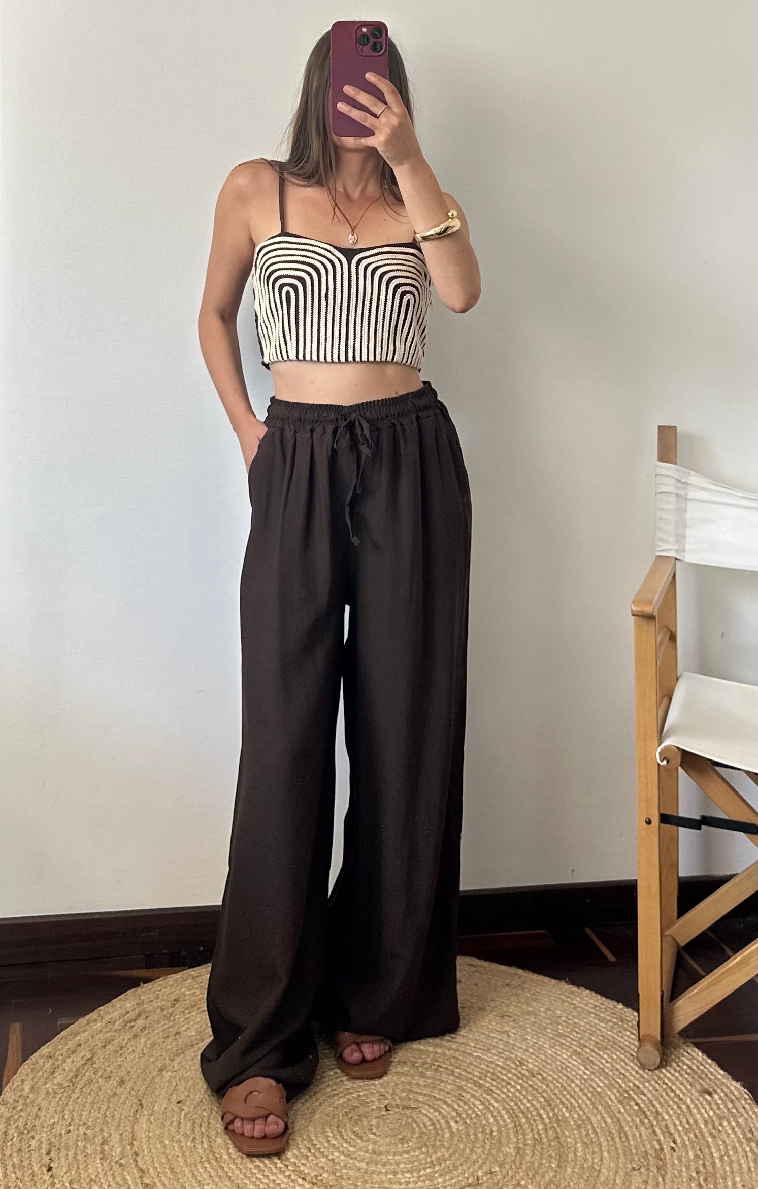COORDINATO etnico ricamo marrone