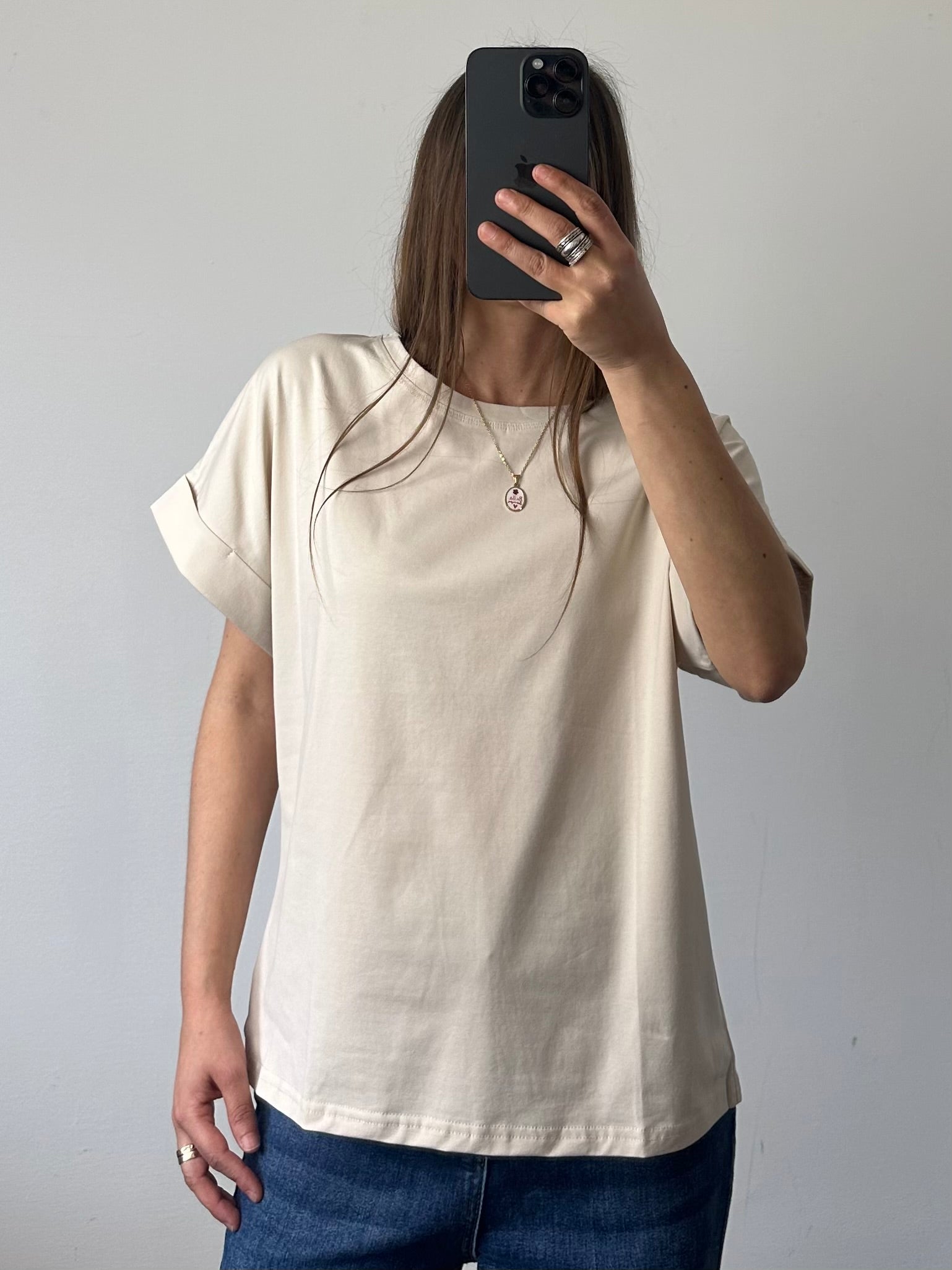 T-shirt in cotone beige
