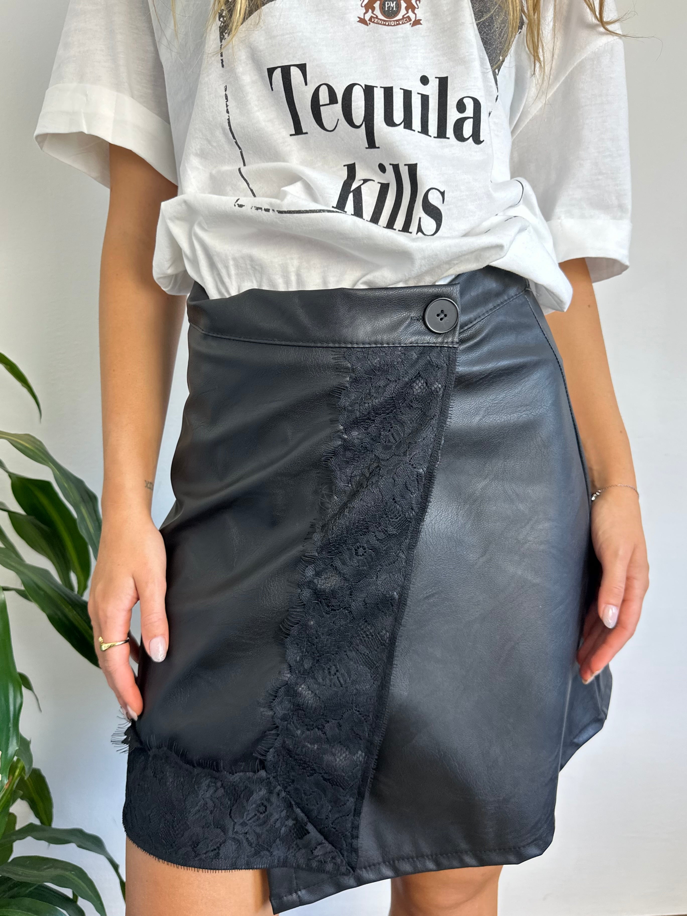 GONNA ECOPELLE PIZZO NERA