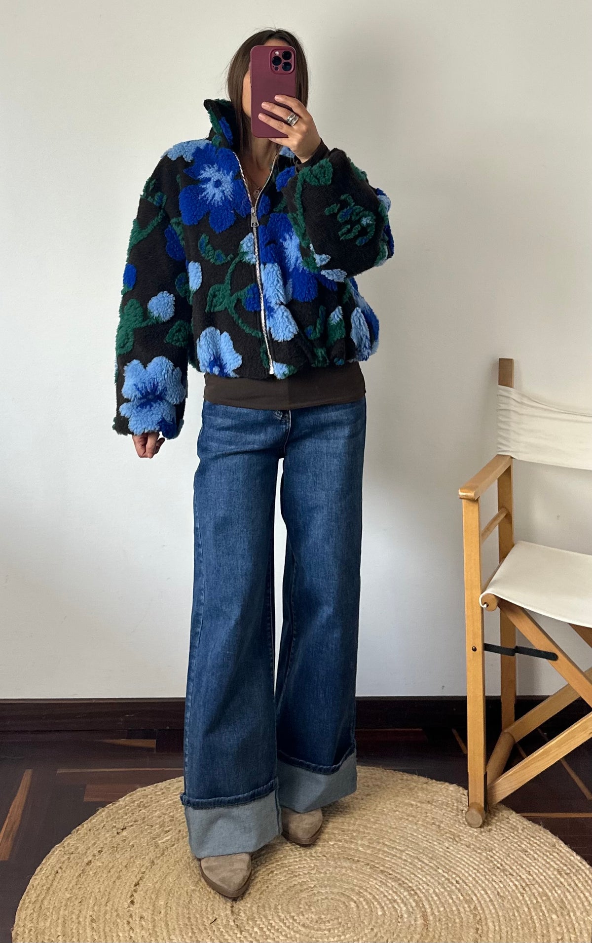GIACCA PILE FIORE in RILIEVO BLU