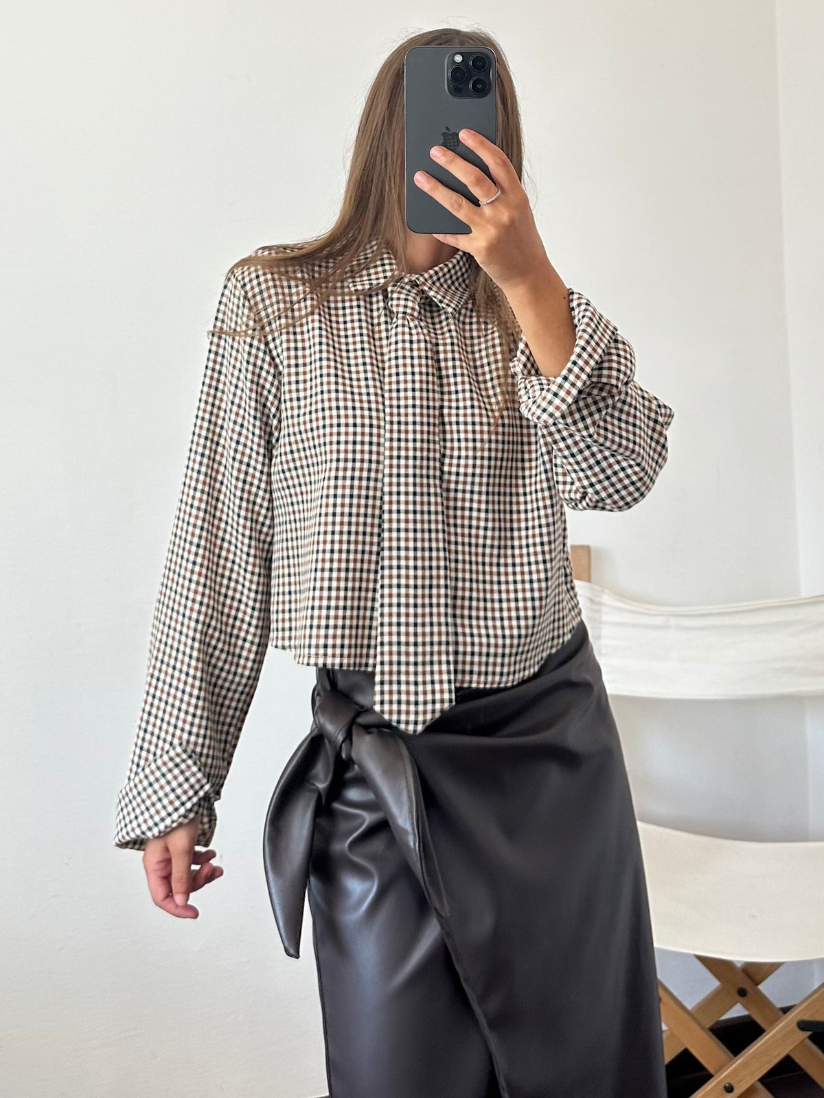 CAMICIA CROP CRAVATTA in TARTAN