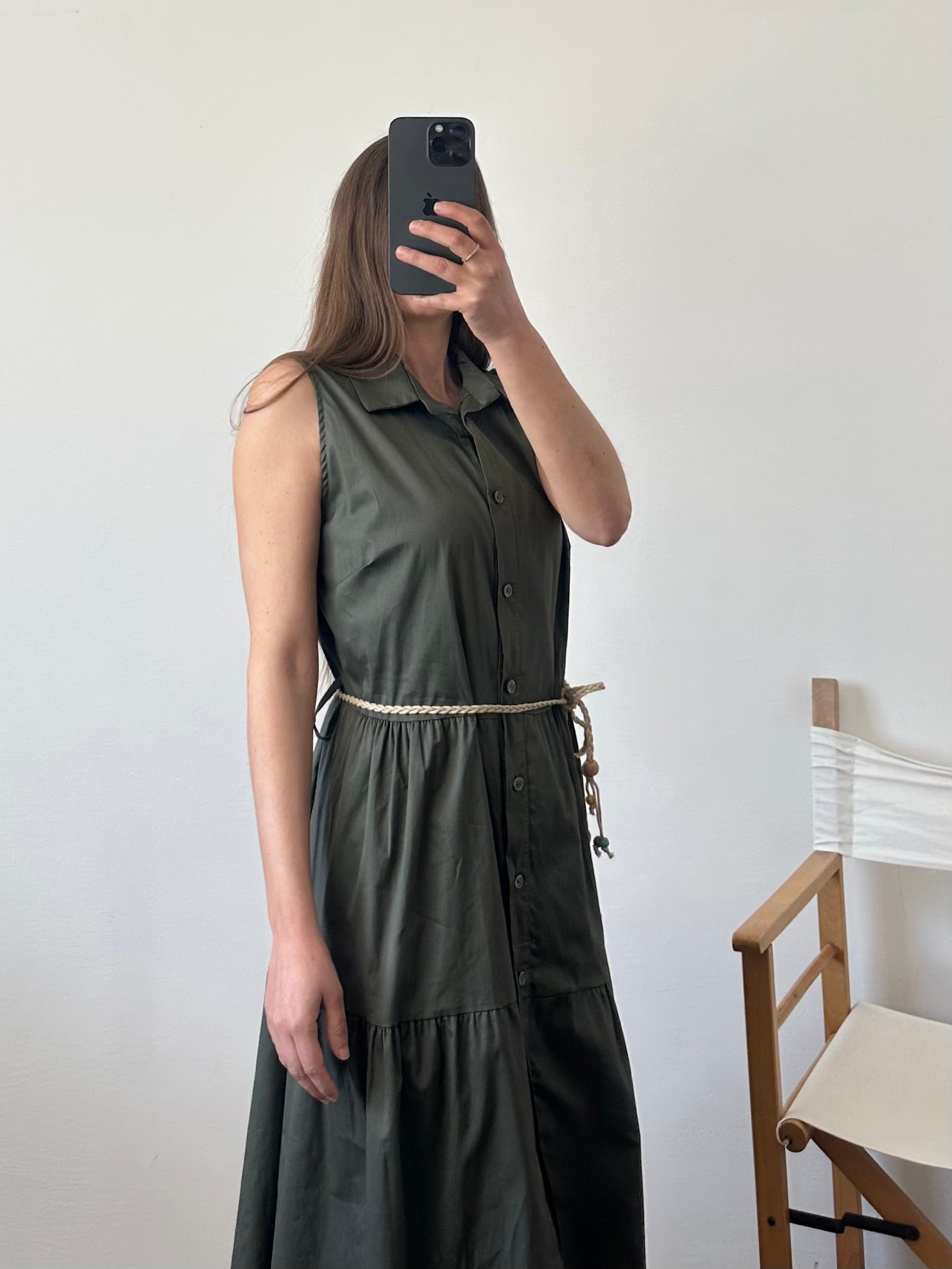 ABITO SMANICATO in cotone verde