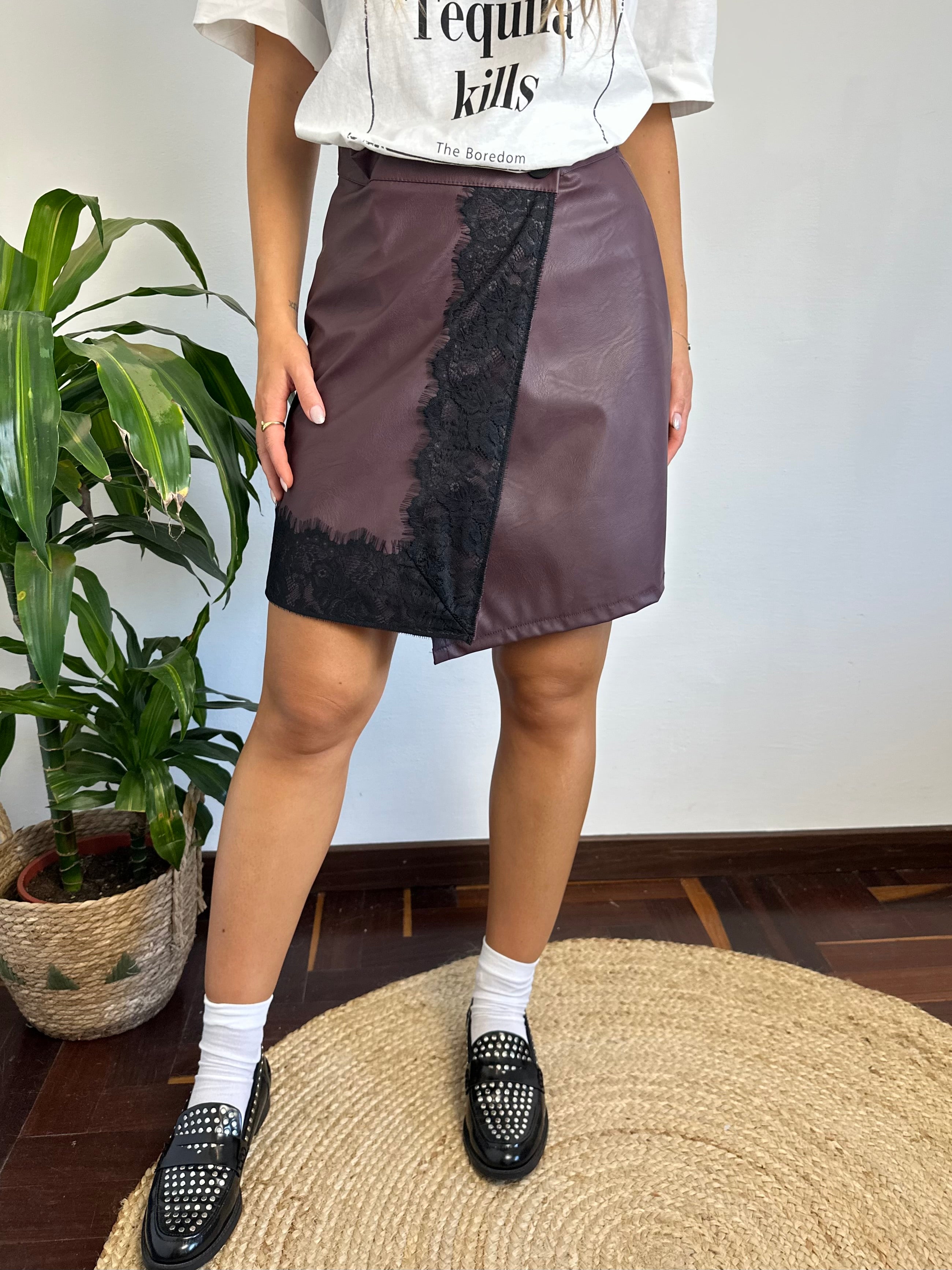 GONNA ECOPELLE PIZZO BORGOGNA