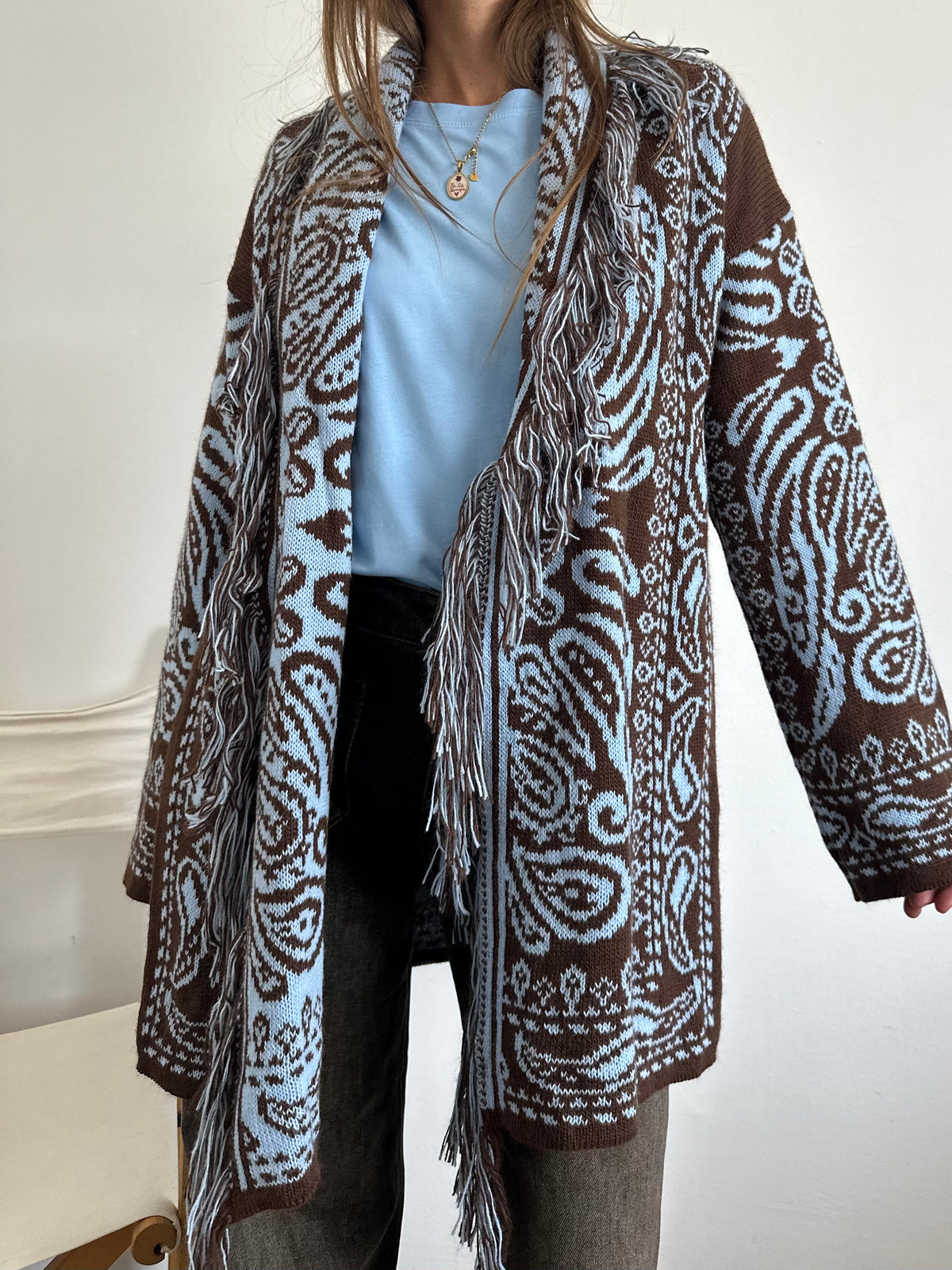 CARDIGAN fantasia PAISLEY MARRONE-AZZURRO