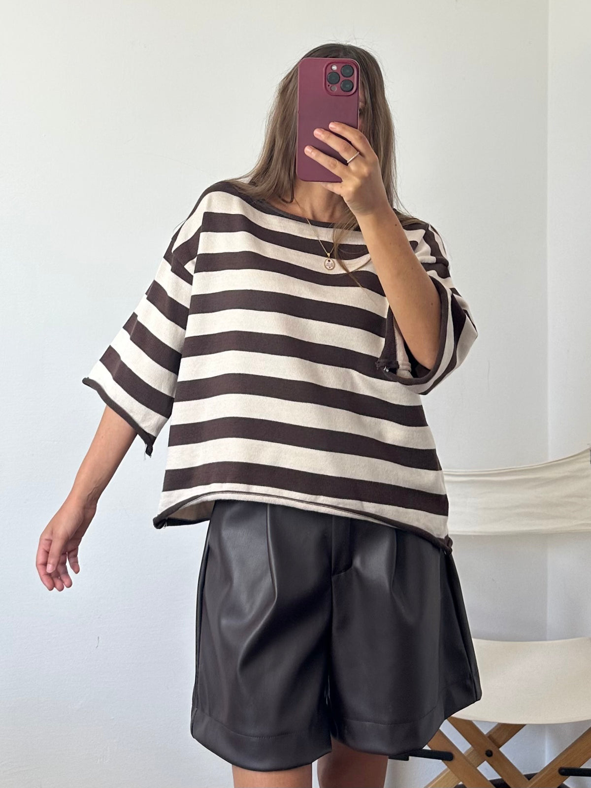 PULLOVER RIGHE in morbida viscosa MARRONE