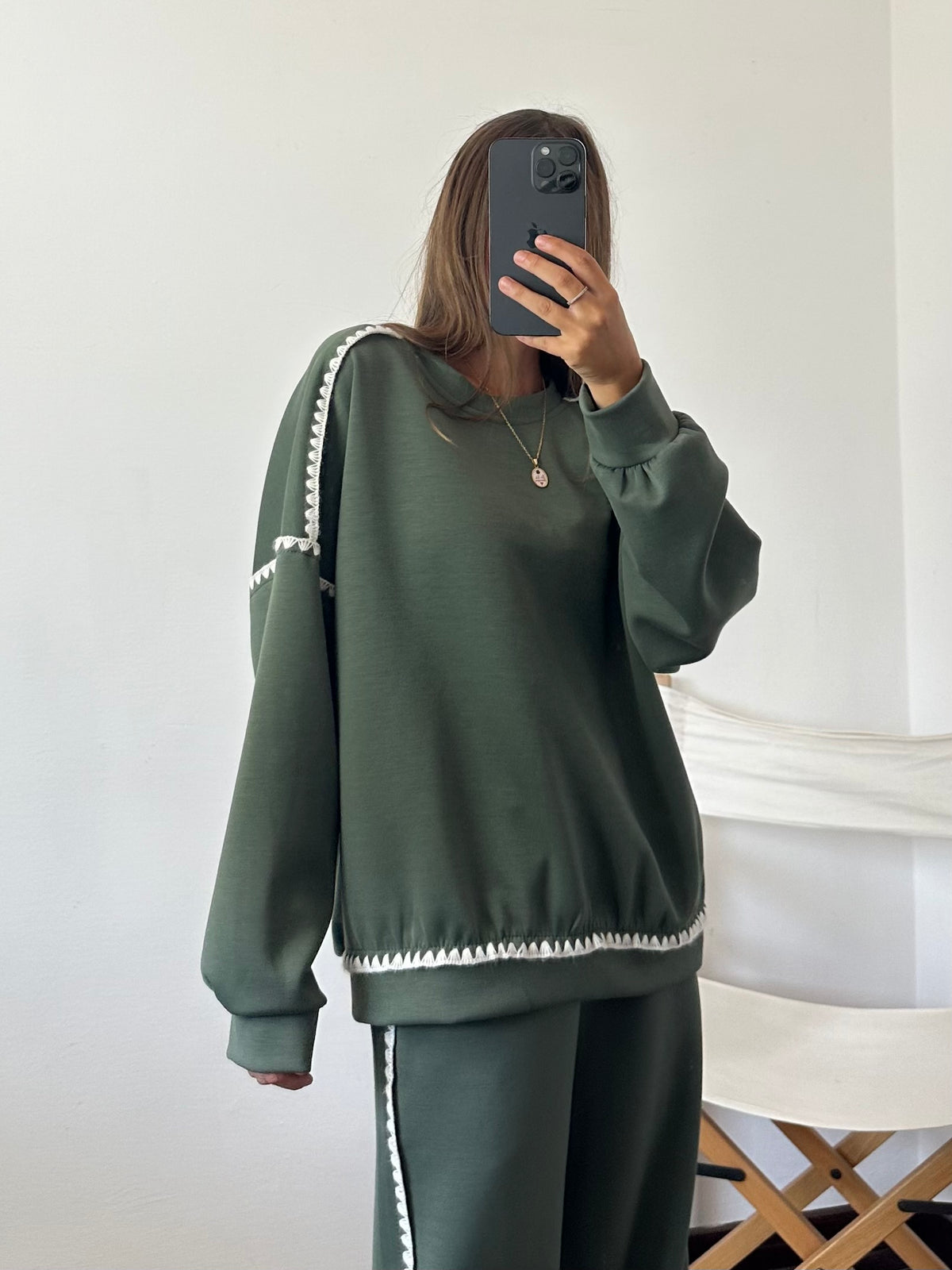 FELPA RICAMO PUNTO MILANO VERDE MILITARE