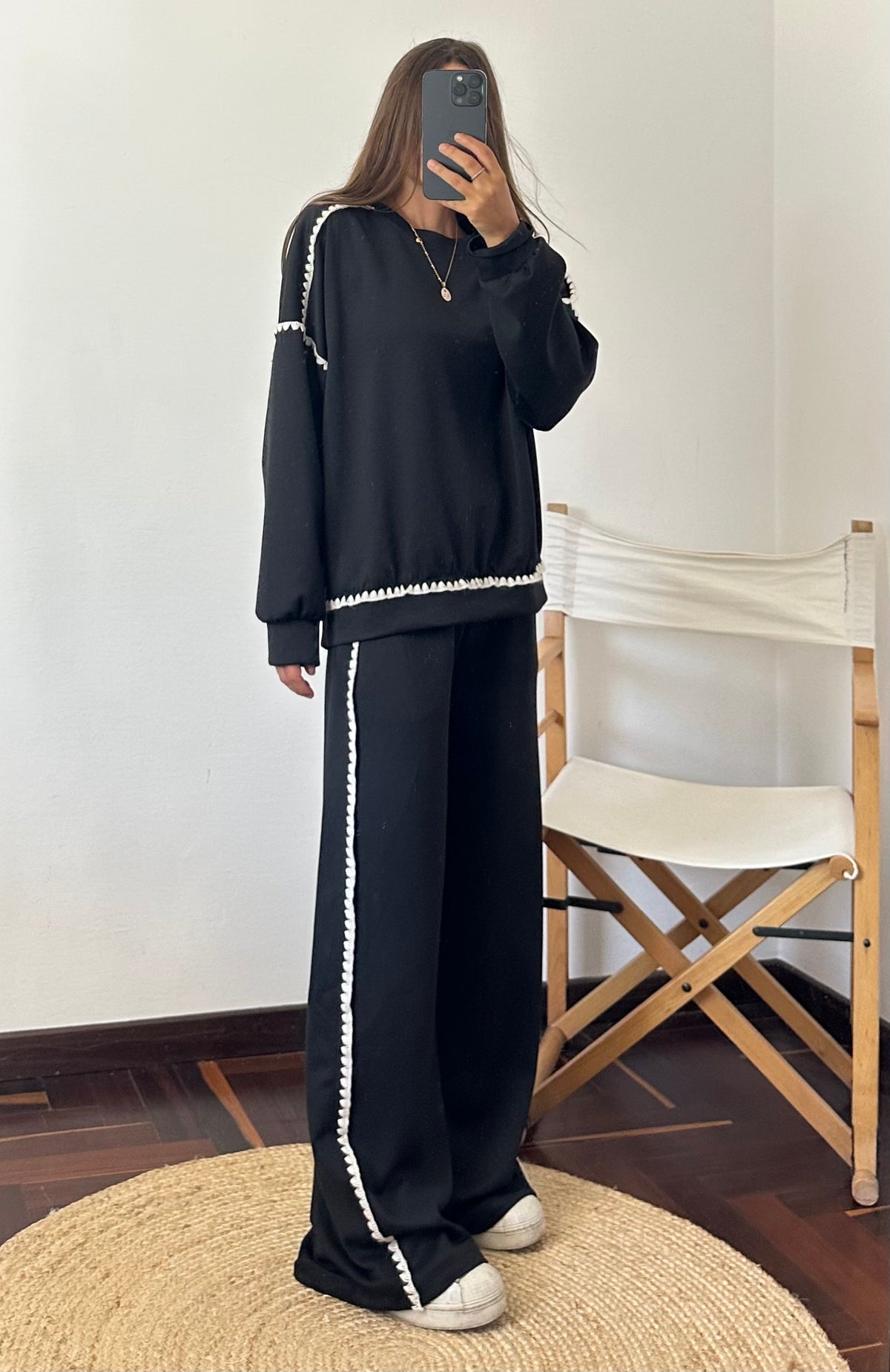 PANTALONE RICAMO PUNTO MILANO NERO