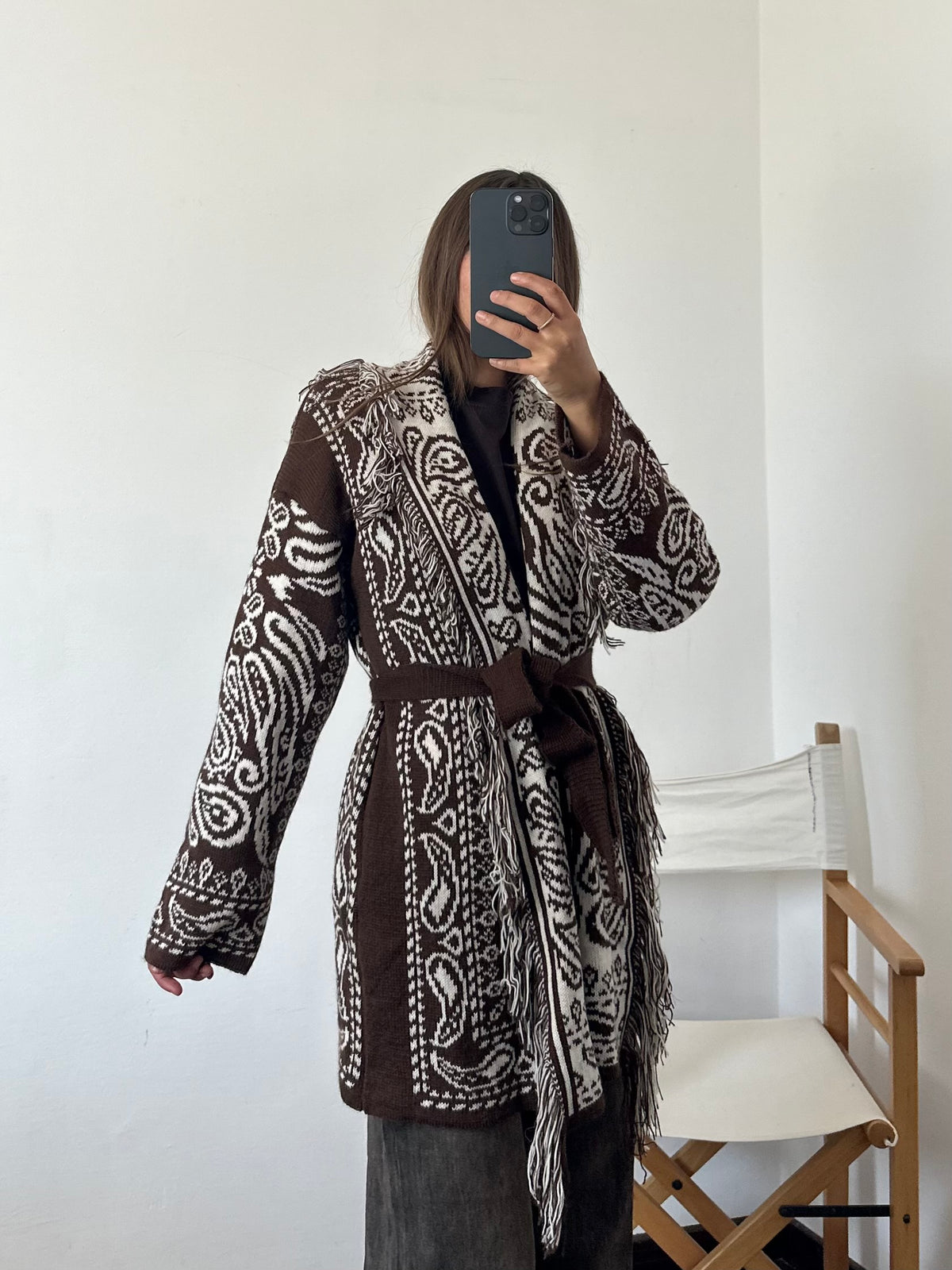 CARDIGAN fantasia PAISLEY MARRONE-BIANCO