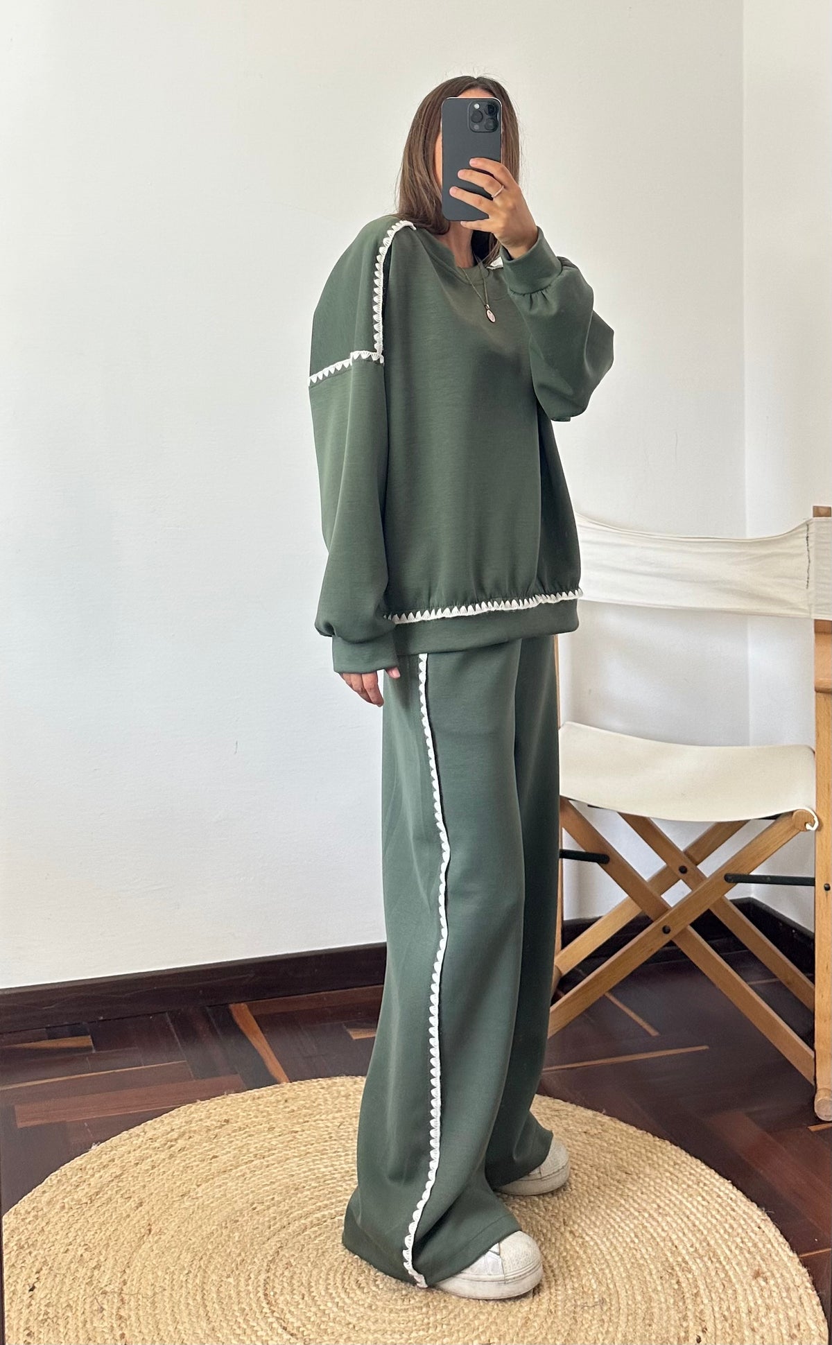 PANTALONE RICAMO PUNTO MILANO VERDE MILITARE