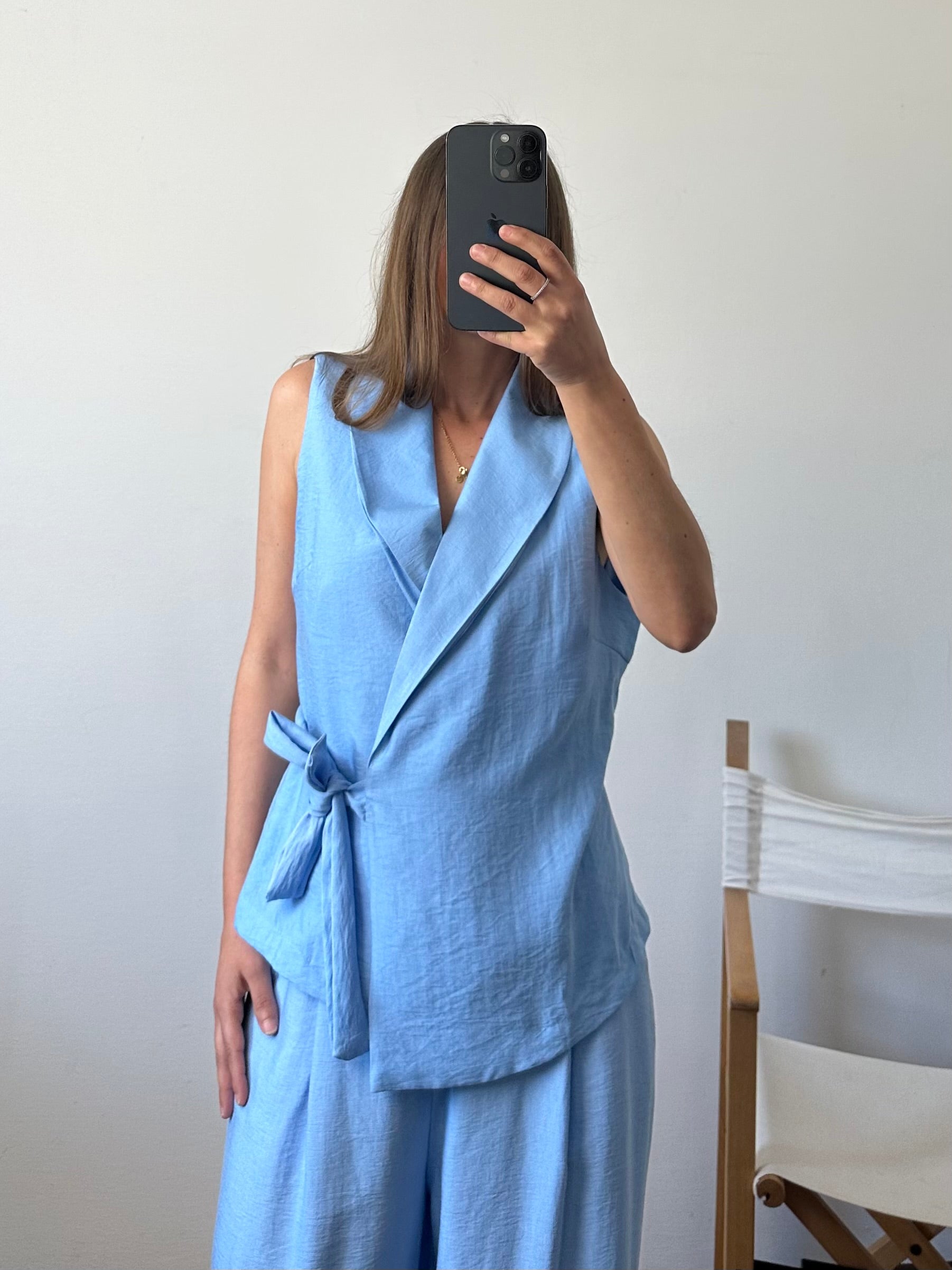 COORDINATO SMANICATO a incrocio Azzurro