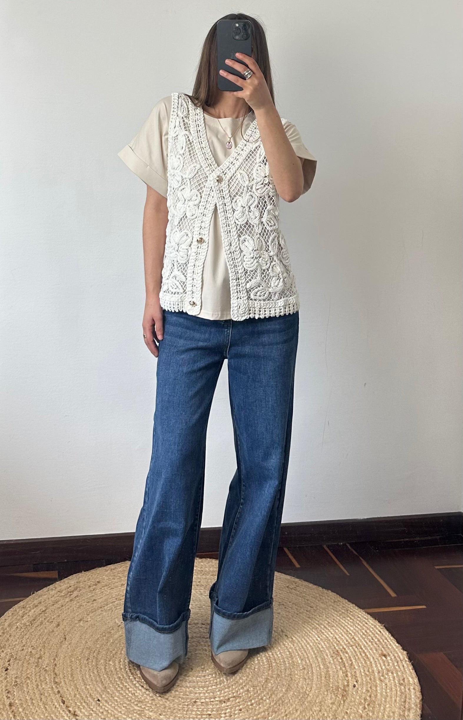 Gilet crochet 100% cotone bianco