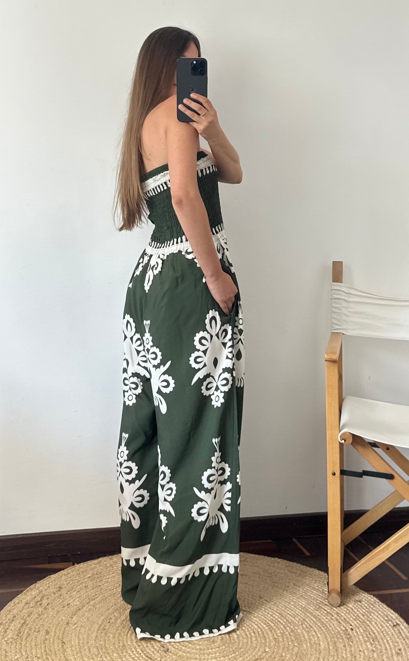 JUMPSUIT 100% VISCOSA STAMPA ETNICA verde