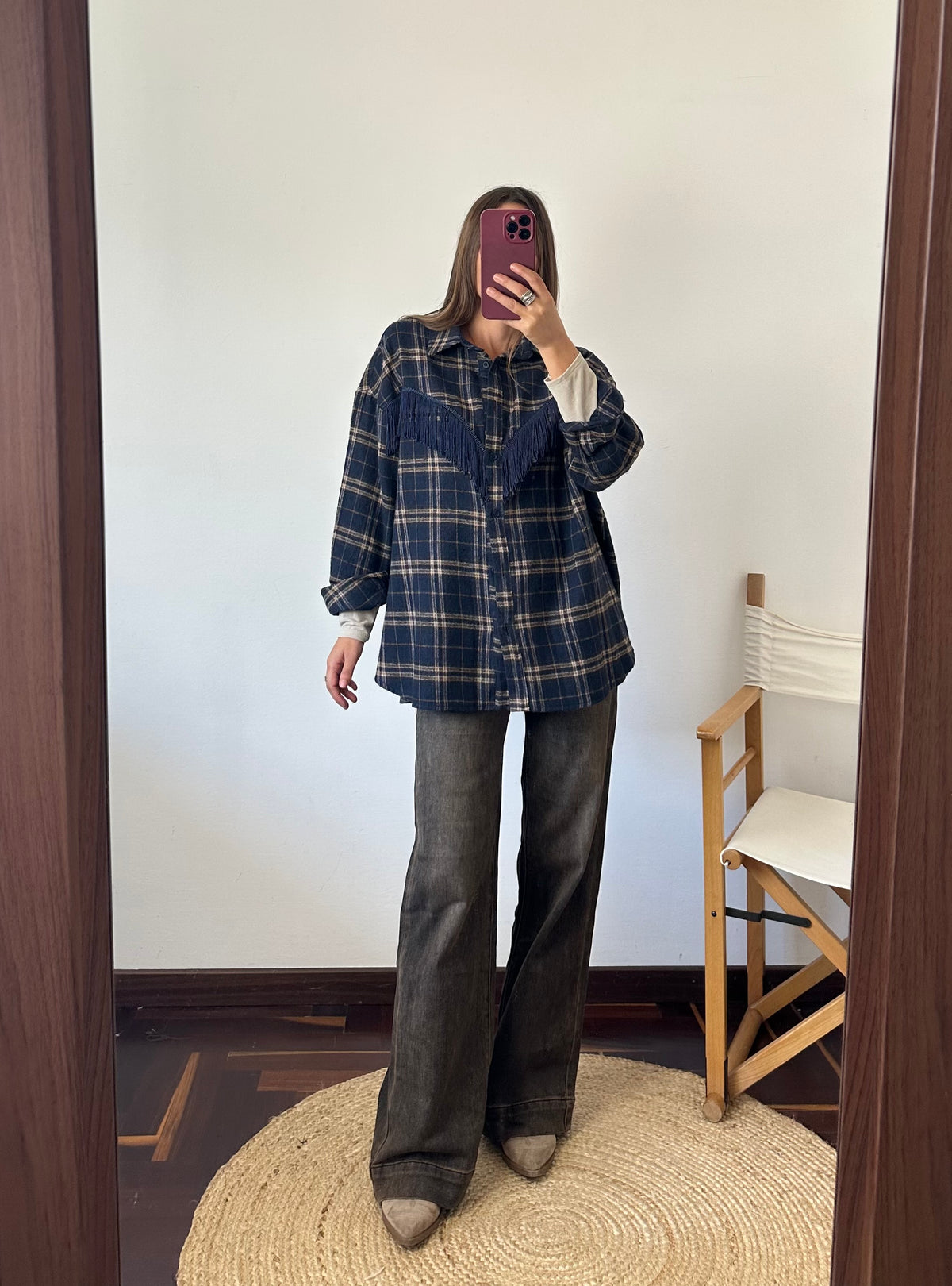 CAMICIA FRANGE TARTAN BLU