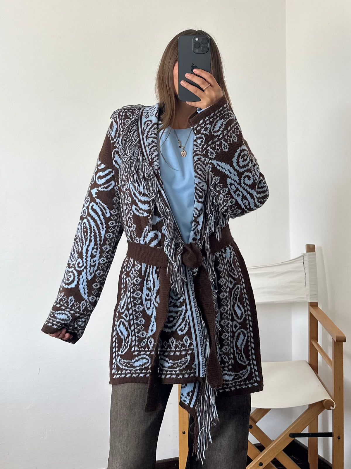 CARDIGAN fantasia PAISLEY MARRONE-AZZURRO