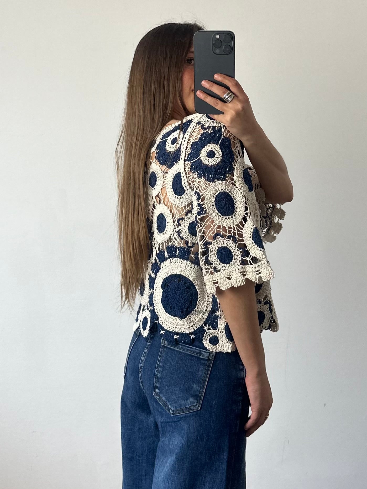 Maglia crochet crop cerchio 100% cotone traforato