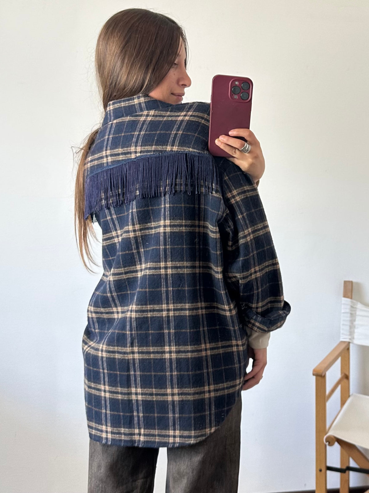 CAMICIA FRANGE TARTAN BLU