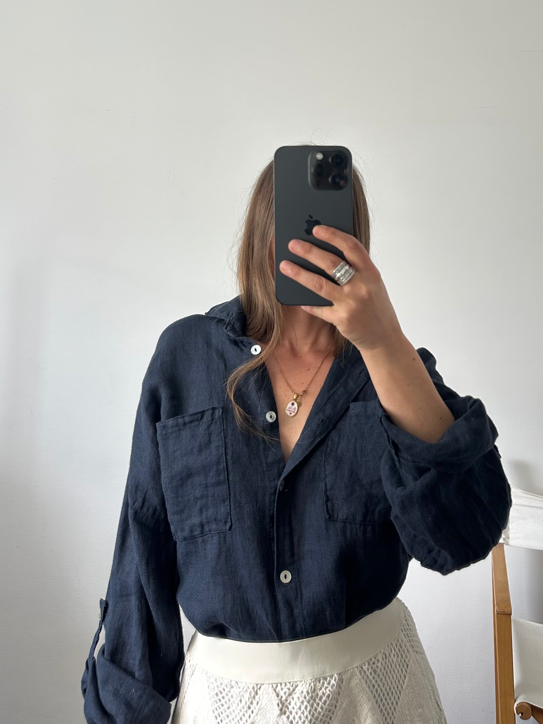 CAMICIA 100% puro con taschino LINO BLU