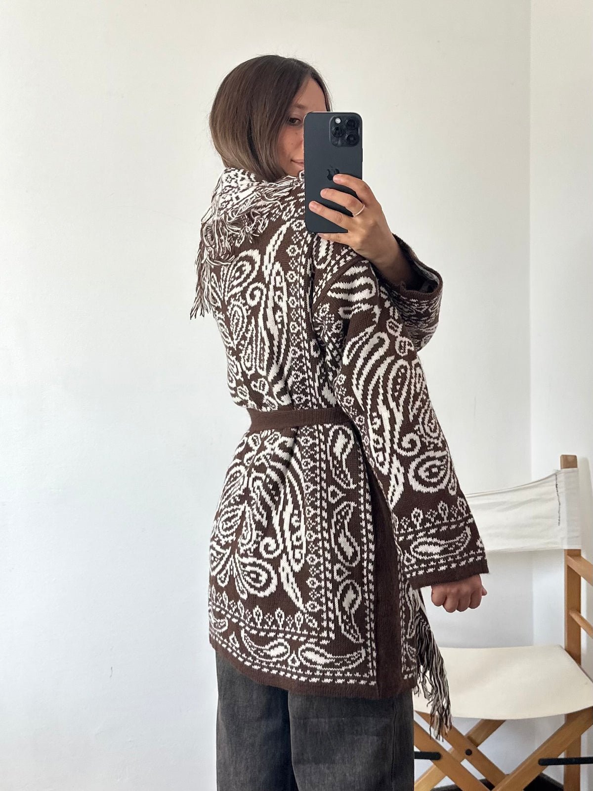 CARDIGAN fantasia PAISLEY MARRONE-BIANCO