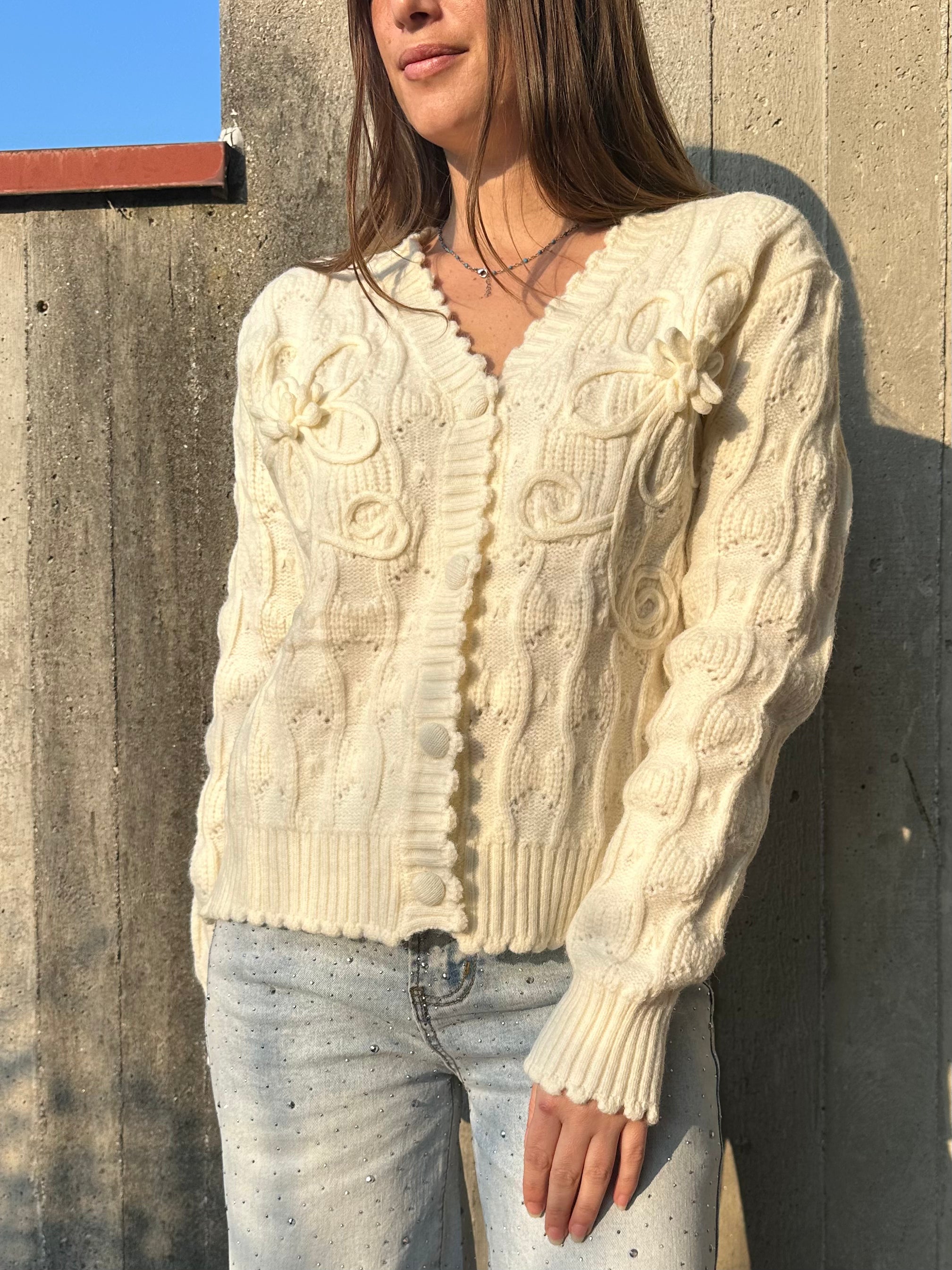 CARDIGAN RICAMATO PANNA